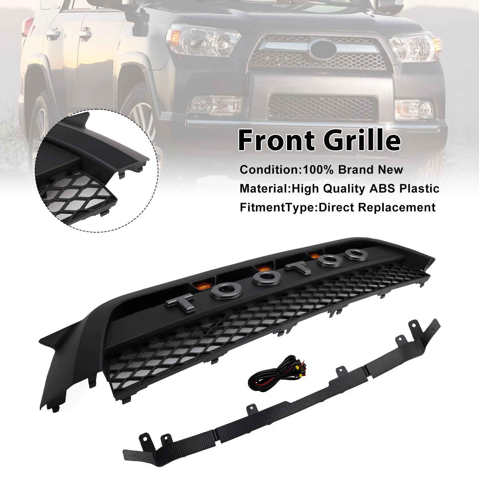 Griglia per paraurti anteriore TRD Pro Style per Toyota 4Runner 2010-2013, nero opaco