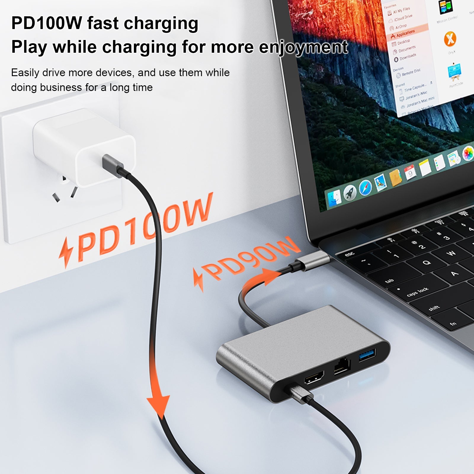 Postaja za 4 v 1 Type-C do RJ45 100M HDMI USB3.0 PD vmesnik za MacBook