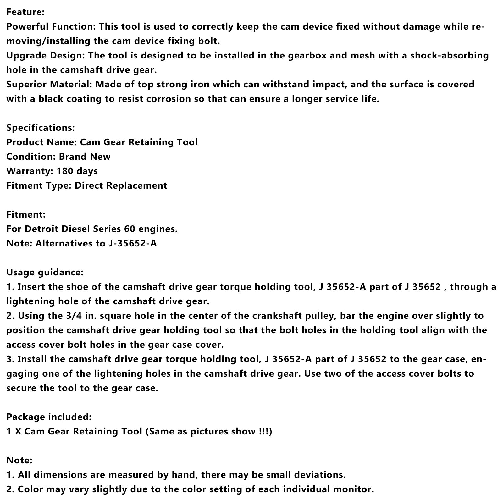 Strumento di fissaggio della ruota dentata'Albero a camme J-35652-A per motore Detroit Diesel serie 60 M30116