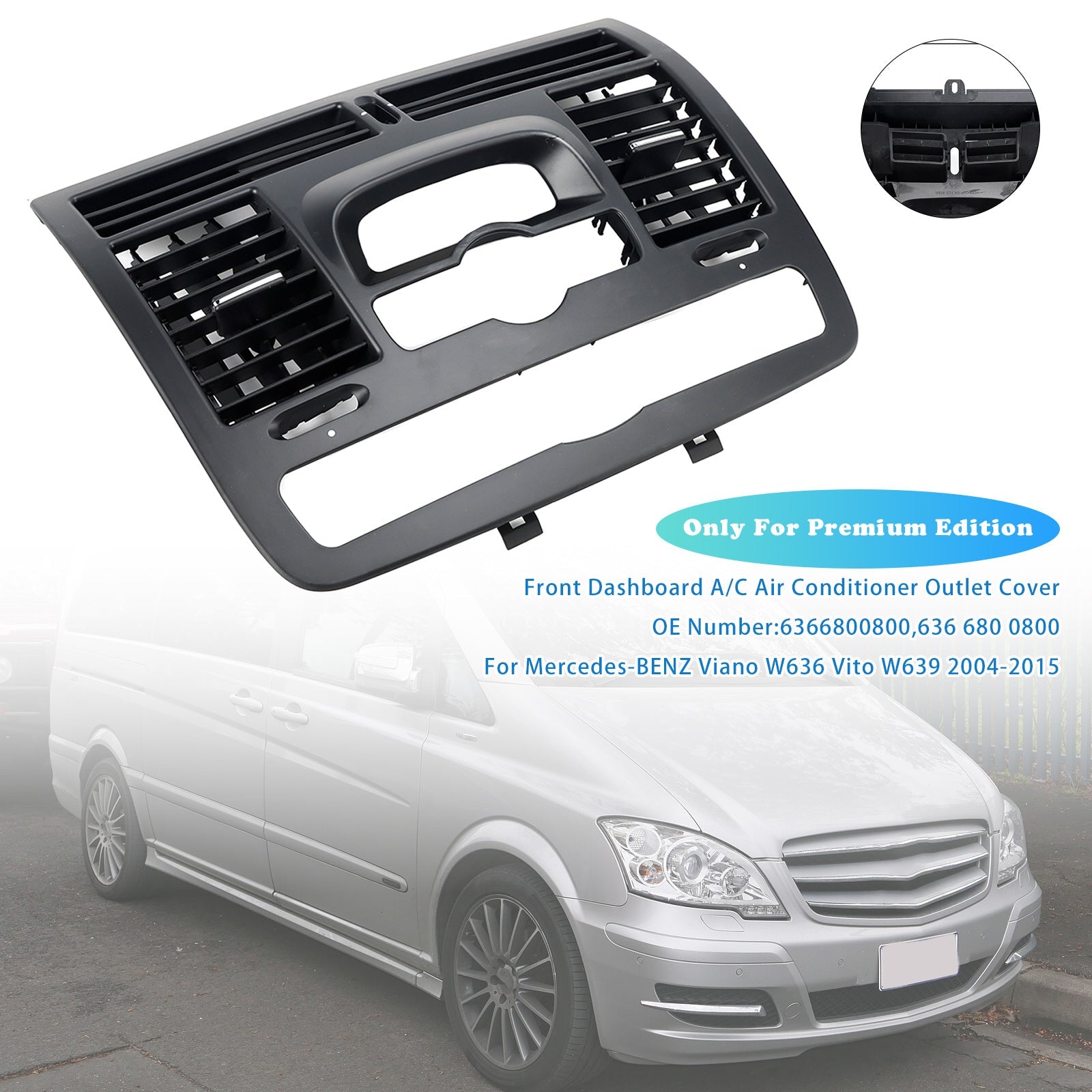 Grille d'aération centrale pour tableau de bord, pour Mercedes-Benz W639, Vito, Viano (2004-2015)