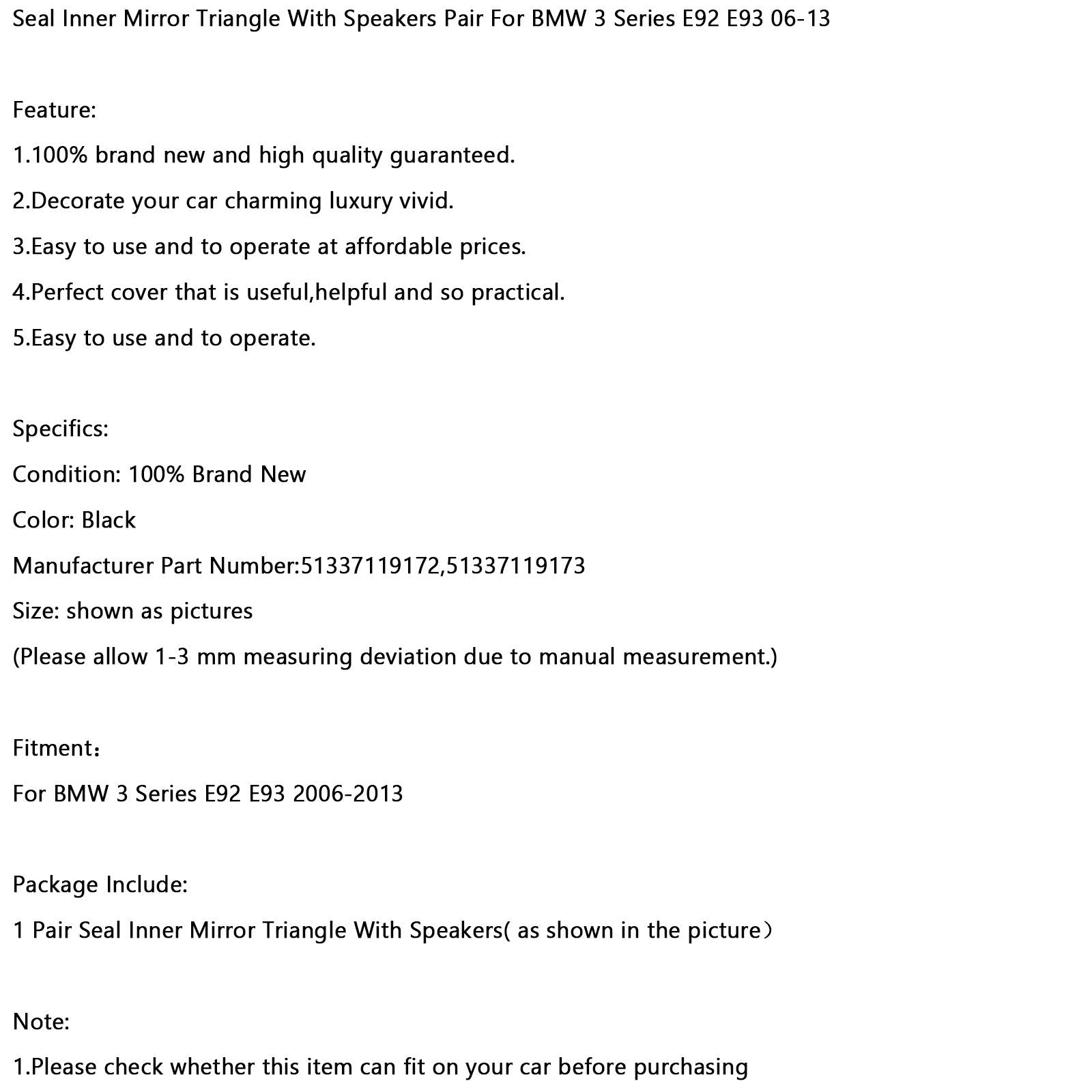 Par hidroizolacijskih spojev za zvočnike BMW 3 E92/E93 2006-2013