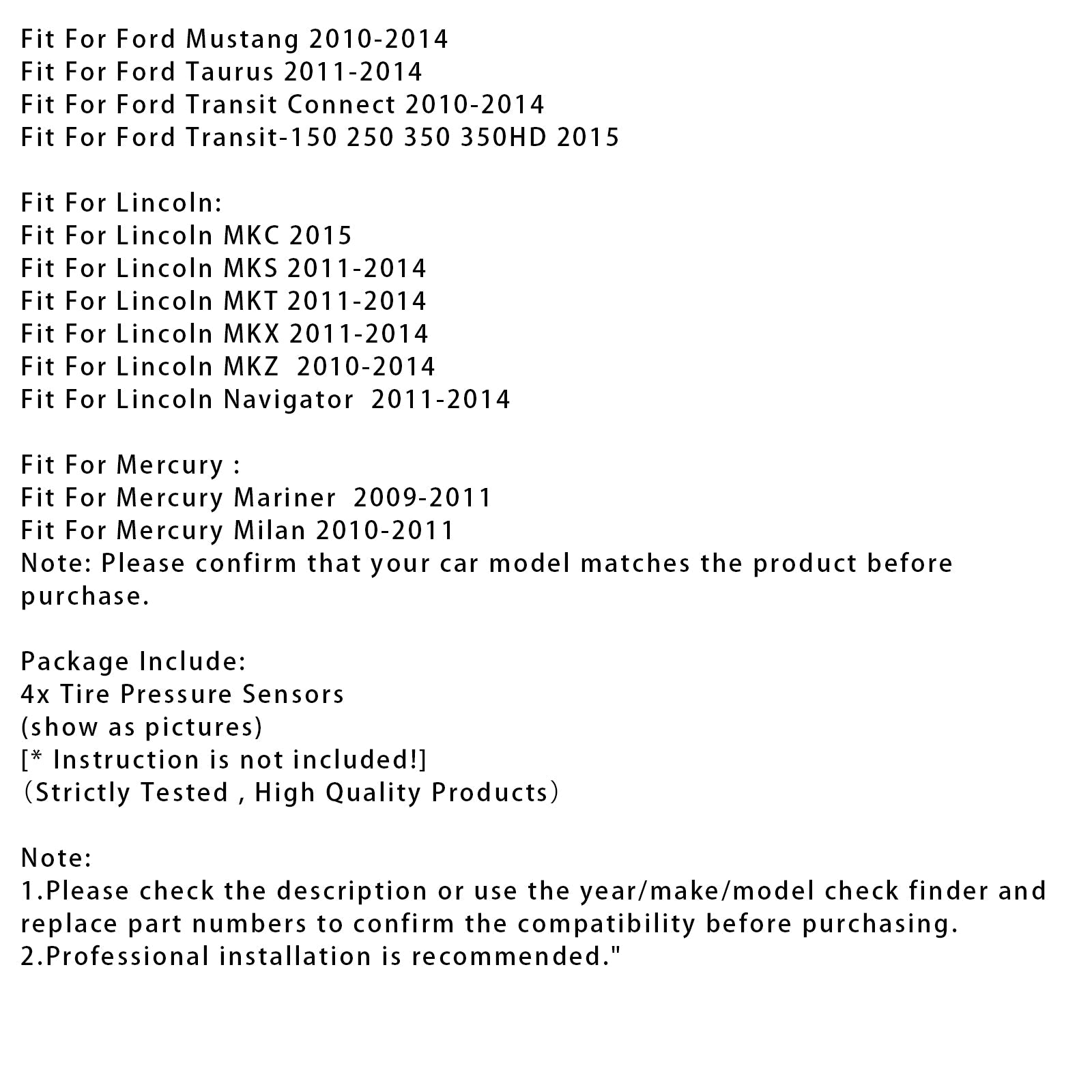 Capteur de pression des pneus TPMS 4X pour Ford Focus Fiesta C-Max Transit DE8T1A180AA