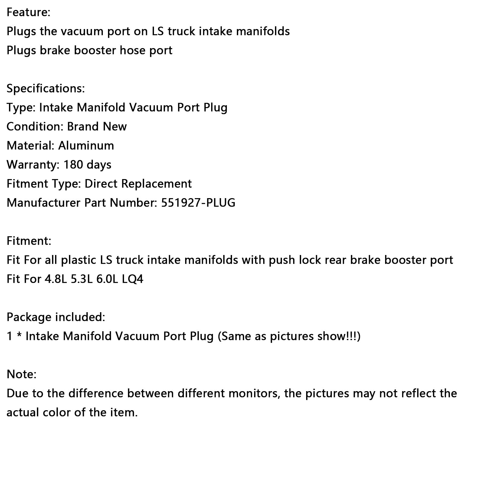 Depressione prendendo per il collettore di assunzione del collettore posteriore posteriore posteriore LS 4,8 L 5,3 L 6,0 L LQ4 551927-Plug