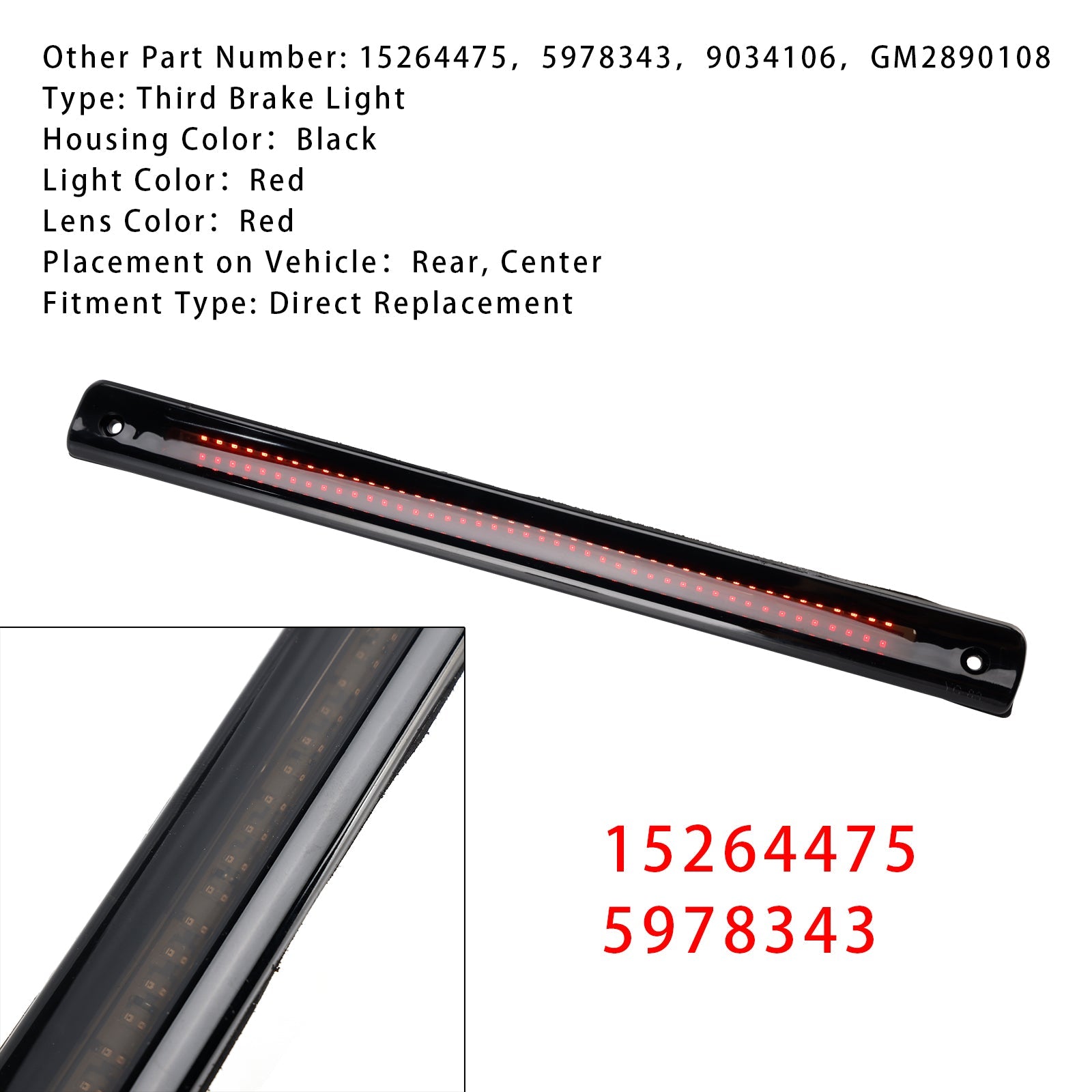 Troisième feu stop arrière 15264475 pour fourgonnette Buick, Chevy, Oldsmobile, Pontiac, Saturn