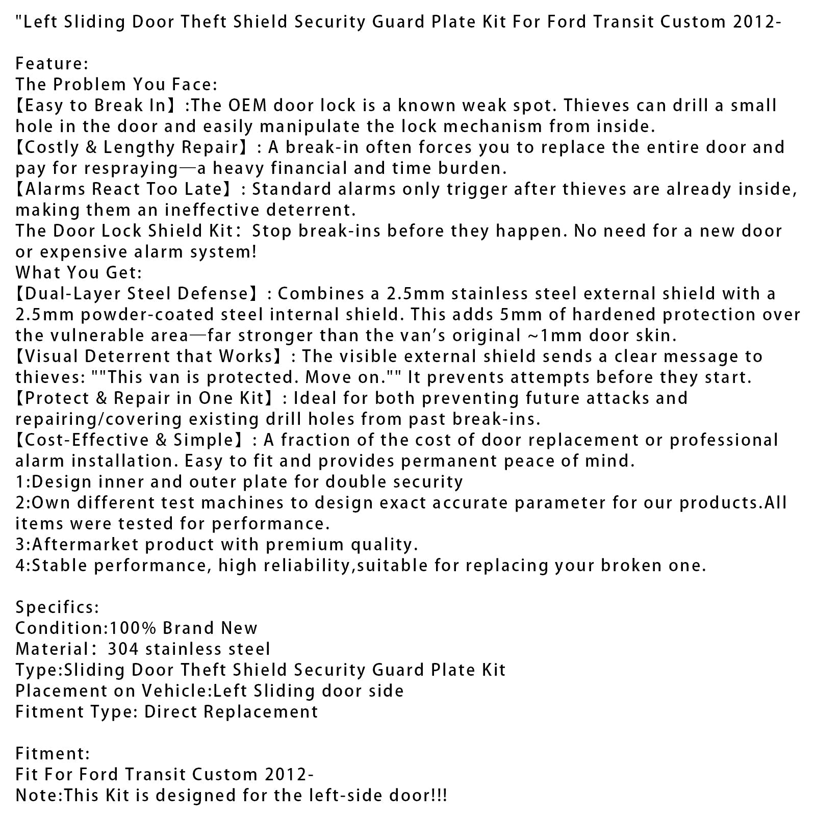 Kit de protección antirrobo para puerta corredera Ford Transit Custom 2012+