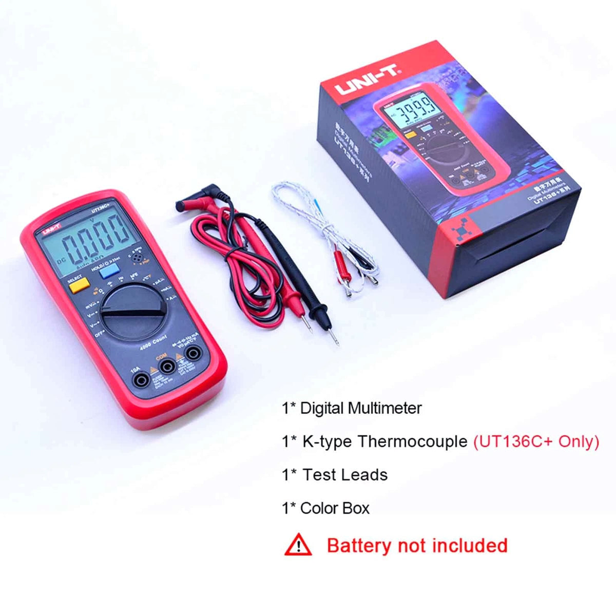 UT136C+ digitale multimeter: AC/DC-multimetertester, voltmeter, ampèremeter, ohmmeter