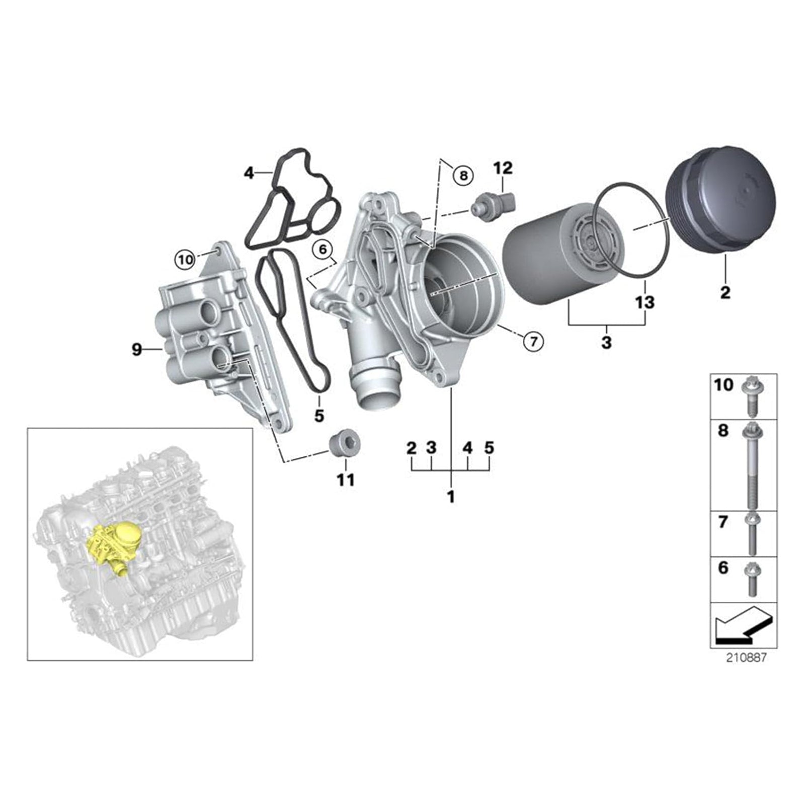 Ensemble de filtre à huile et refroidisseur d'huile moteur pour BMW X3 xDrive35i Sport Utility 4 portes 2011-2015 11428637812