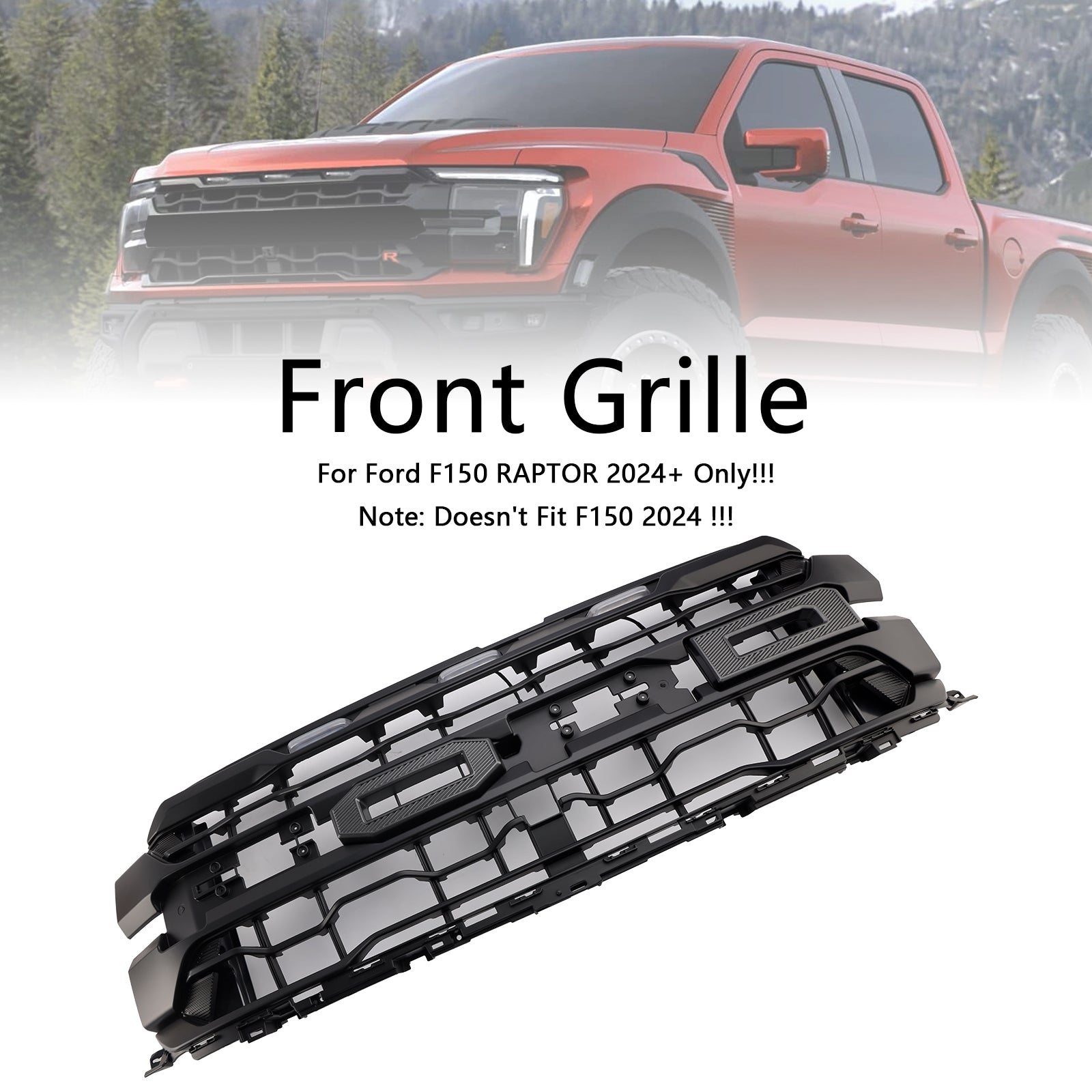 Grille de pare-chocs avant noire compatible avec Ford F150 RAPTOR 2024+ uniquement
