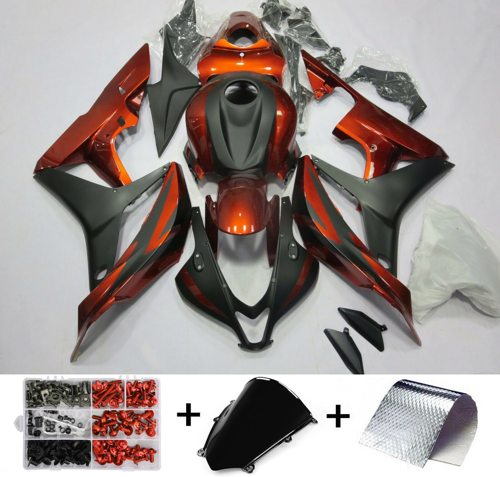 Kit de carénage en plastique ABS pour Honda CBR600RR 2007 2008 Orange black