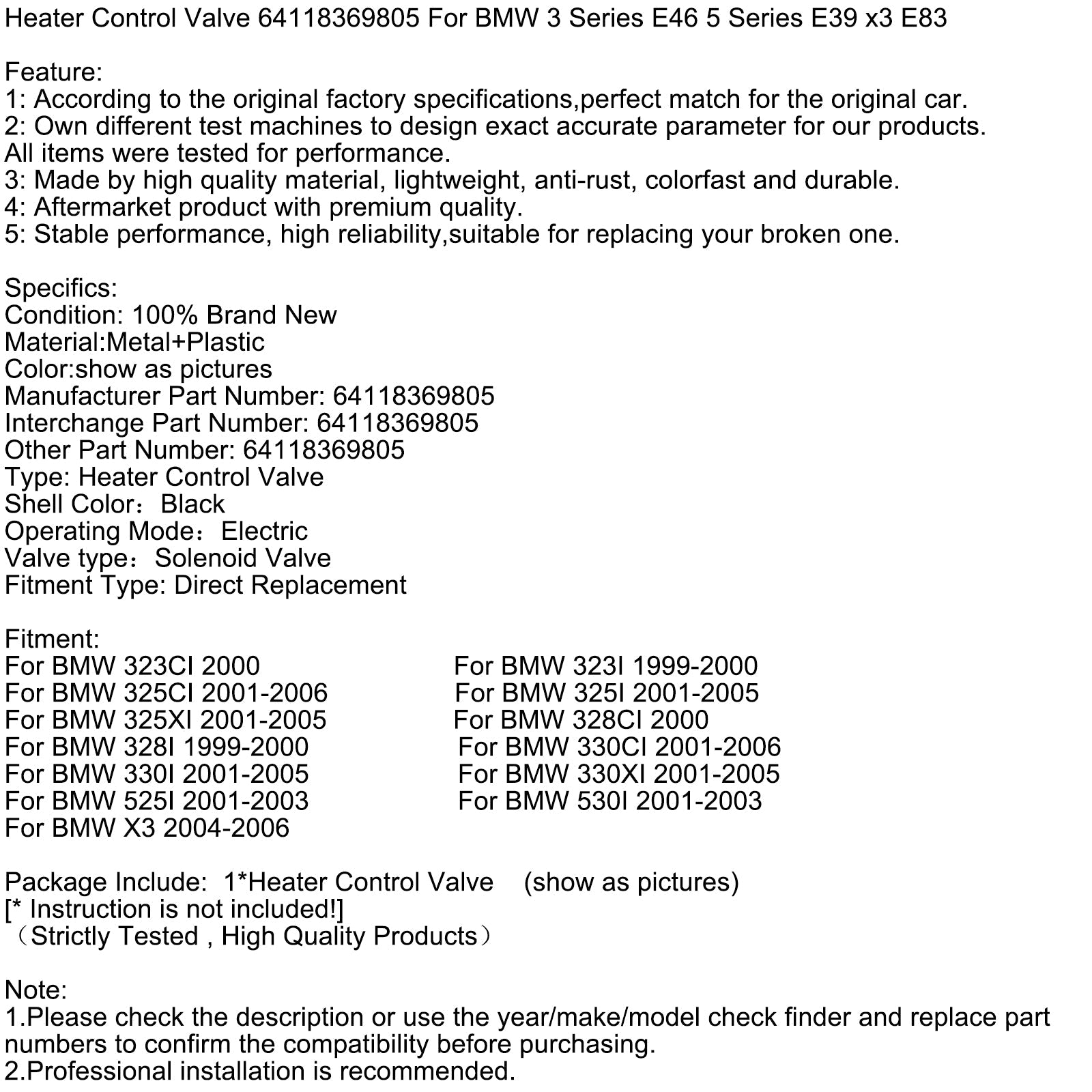 Vanne de régulation de chauffage 64118369805 pour BMW Série 3 E46, Série 5 E39 x3 E83