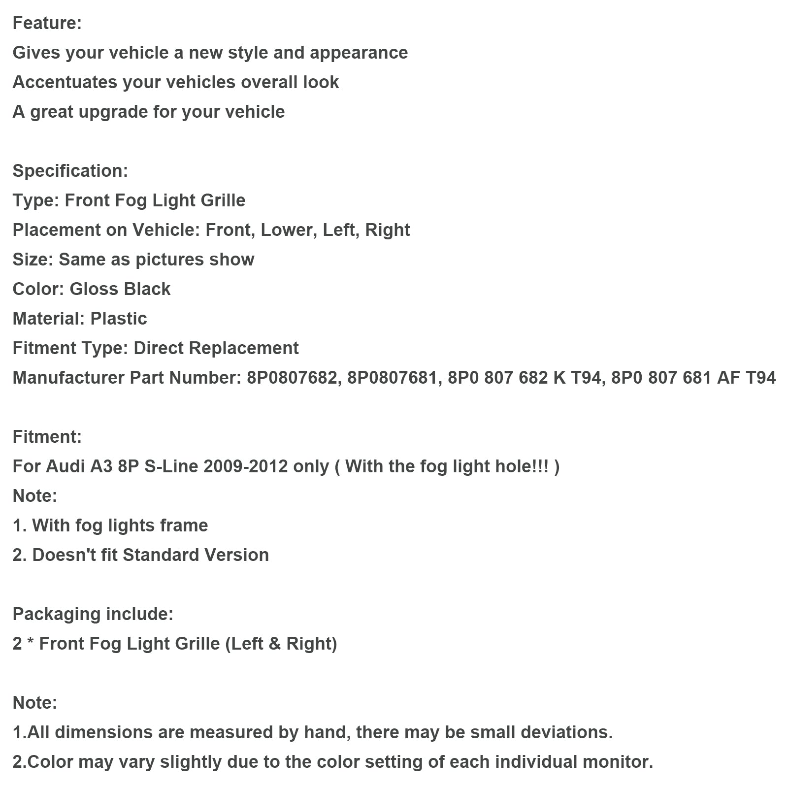 Audi A3 8P S-Line 2009-2012 Honingraat voorbumper mistlamp grillafdekking