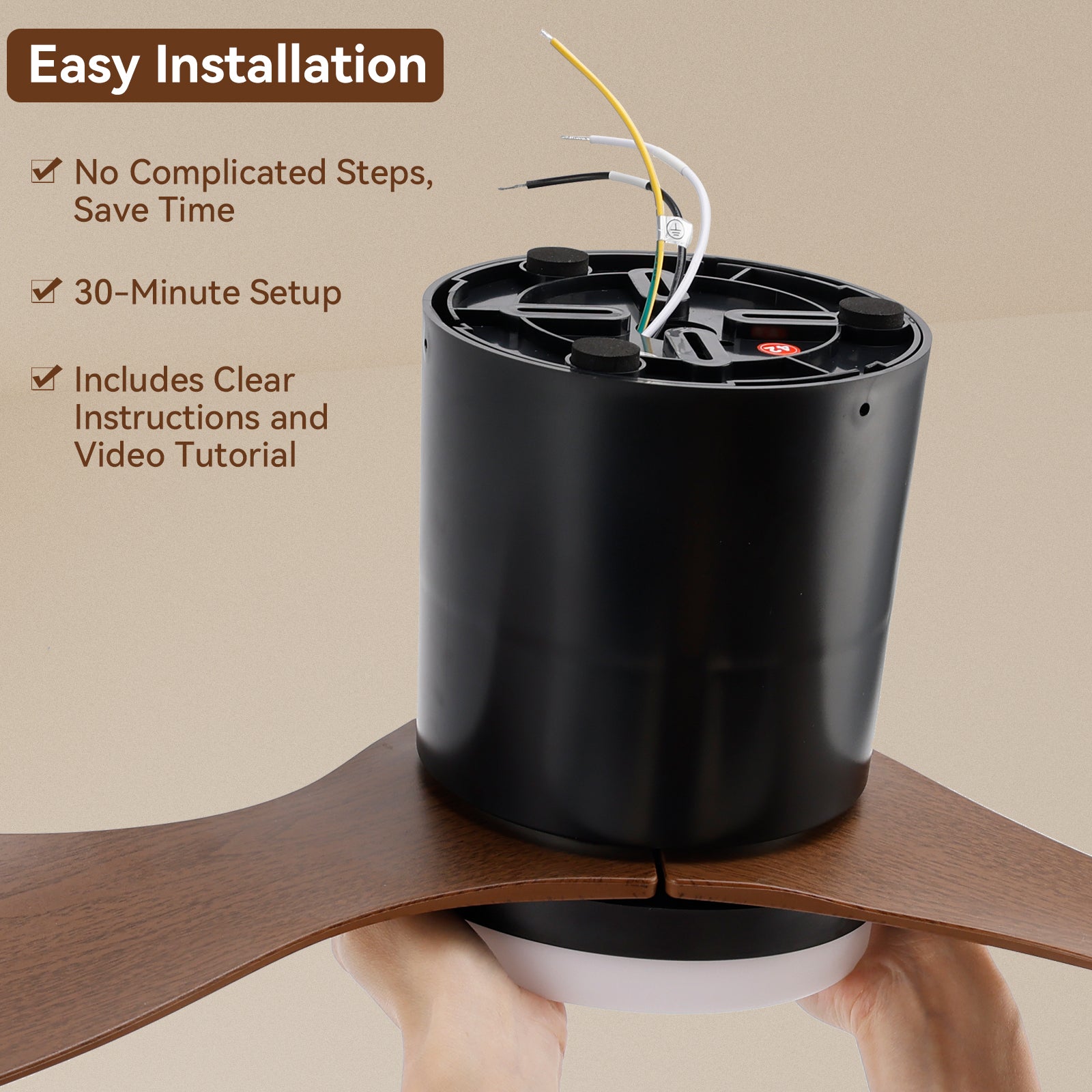 Ventilador de techo moderno para dormitorio y sala de estar - 42"Control por aplicación, LED regulable, motor de CC de bajo consumo