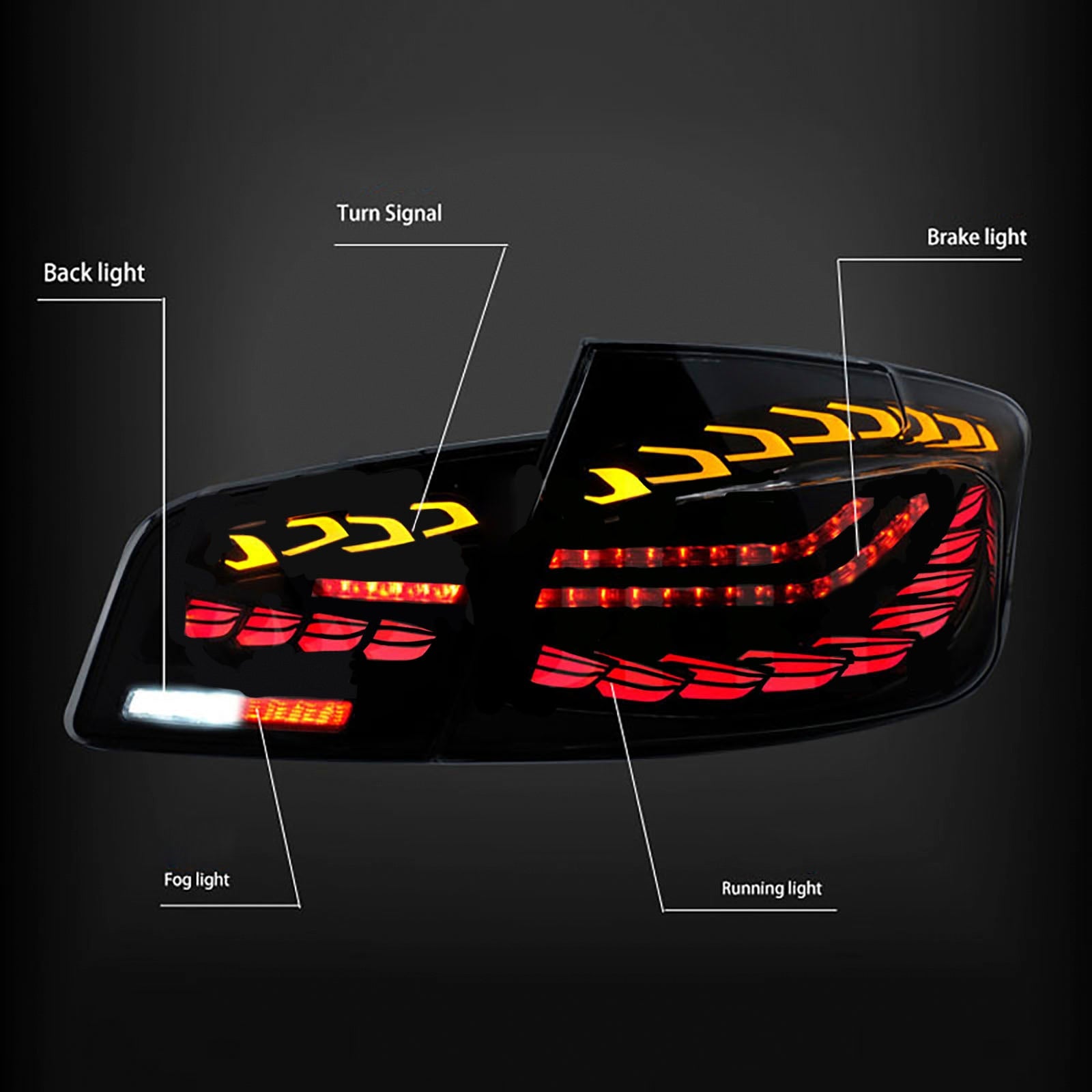 Luci posteriori a LED fumo per BMW Serie 5 di 6a generazione (2010-2016) (5F10, F18, M5, L&R)