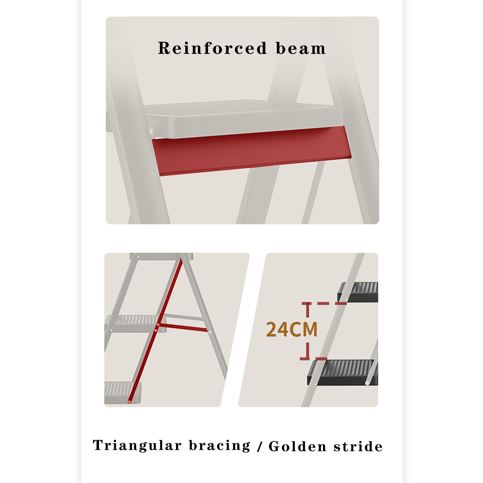 Tikkaat, 4 tasoa, taitettavat, alumiiniset, leveät, kevyet, kompaktit, tikkaat