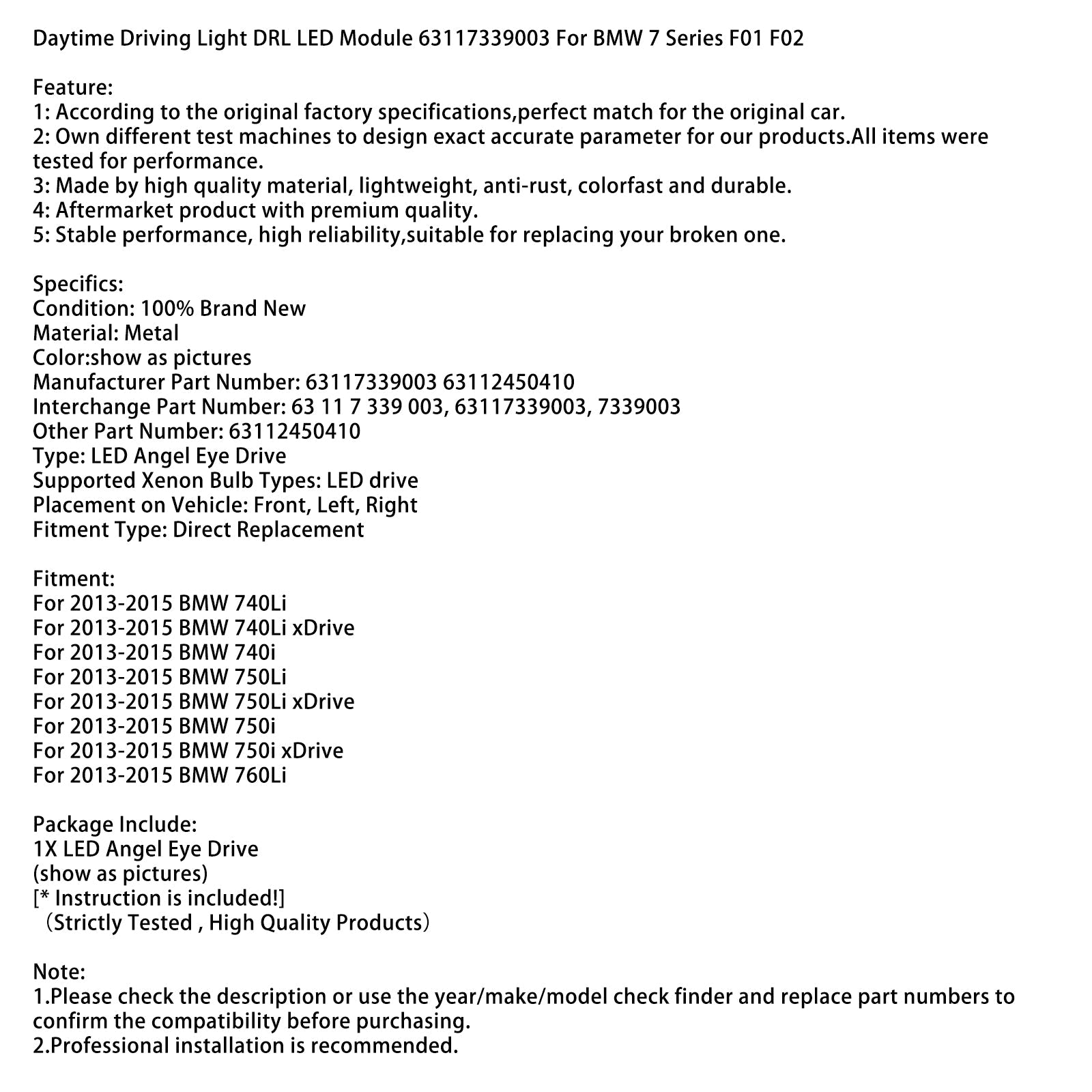 LED Day LED LED DRL 63117339003 para BMW 7 F01 Serie F02