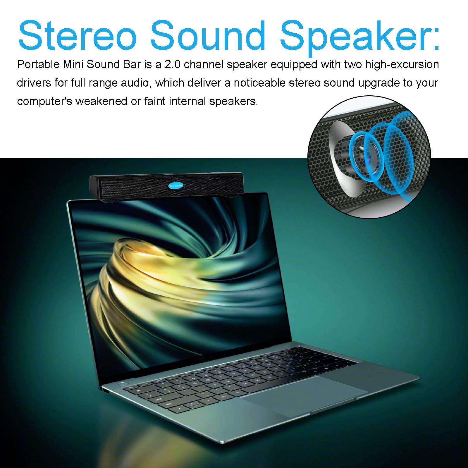 100HZ Wired USB Computer Haut-parleurs Stereo Sound Bar pour PC Laptop Noir