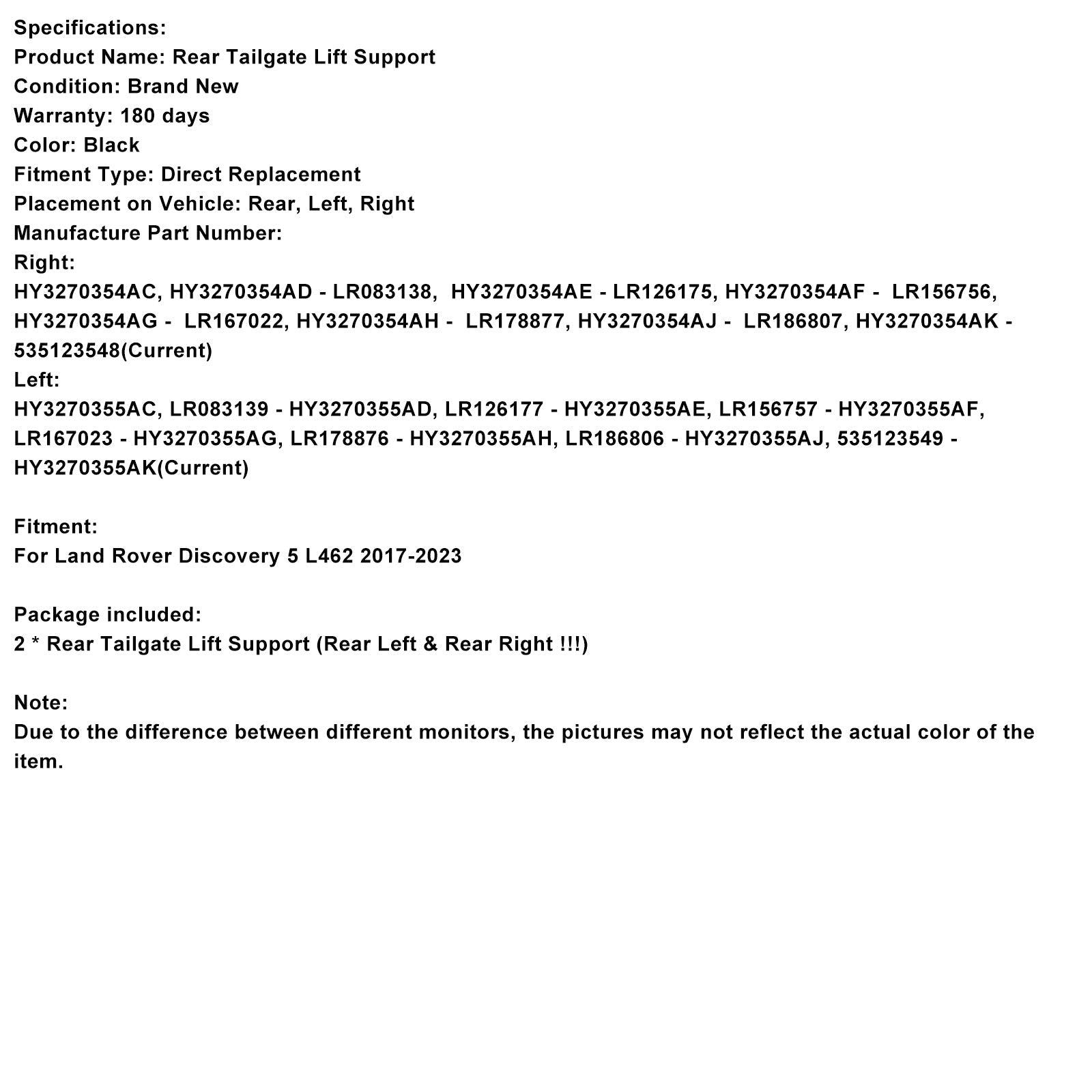 Ammortizzatore a gas per portellone posteriore elettrico (2 pezzi) per Land Rover Discovery 5 (2017-2023) - Numero parte : 535123549 HY3270355AD