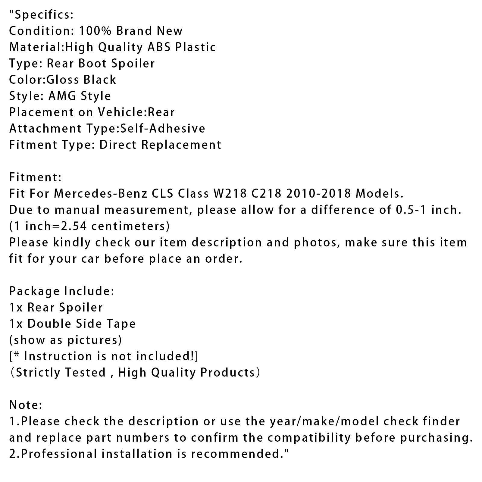 Sijajno črn zadnji spojler za Mercedes-Benz razreda CLS W218 C218 2010–2018