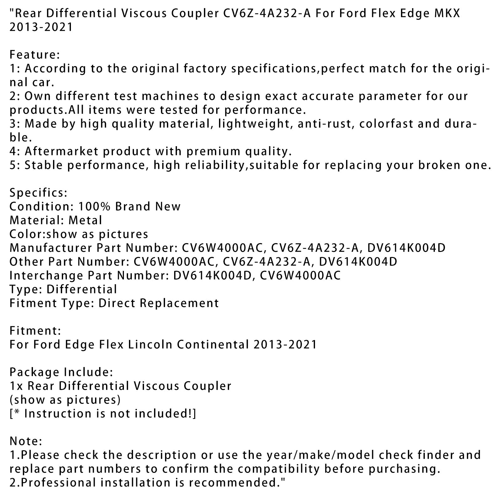 Accoppiatore viscoso differenziale posteriore Ford Flex Edge MKX 2013-2021 CV6Z-4A232-A