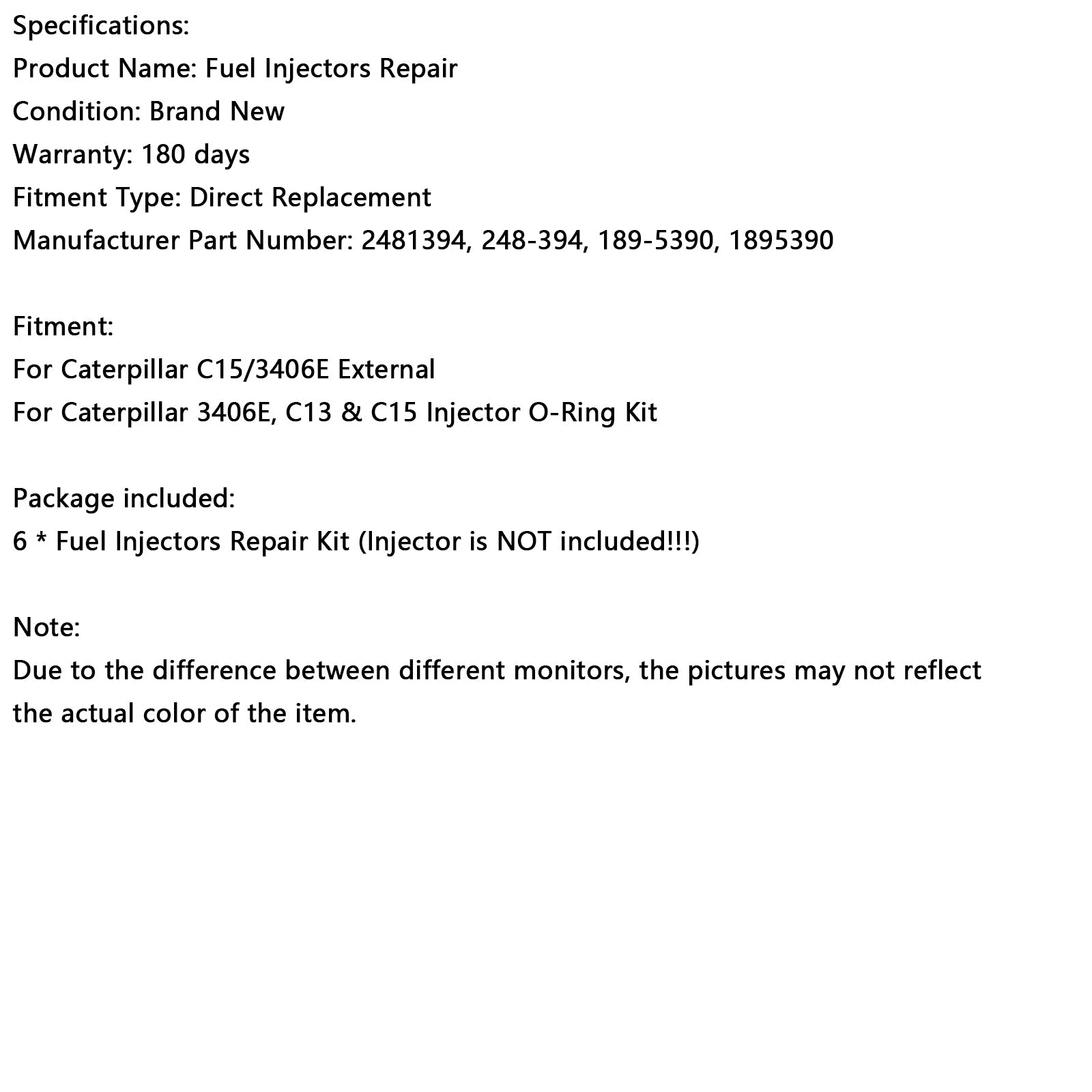 Kit de joints toriques pour injecteurs de carburant externes CAT C15/3406E 6 pièces pour Caterpillar 2481394 248-394 189-5390 1895390