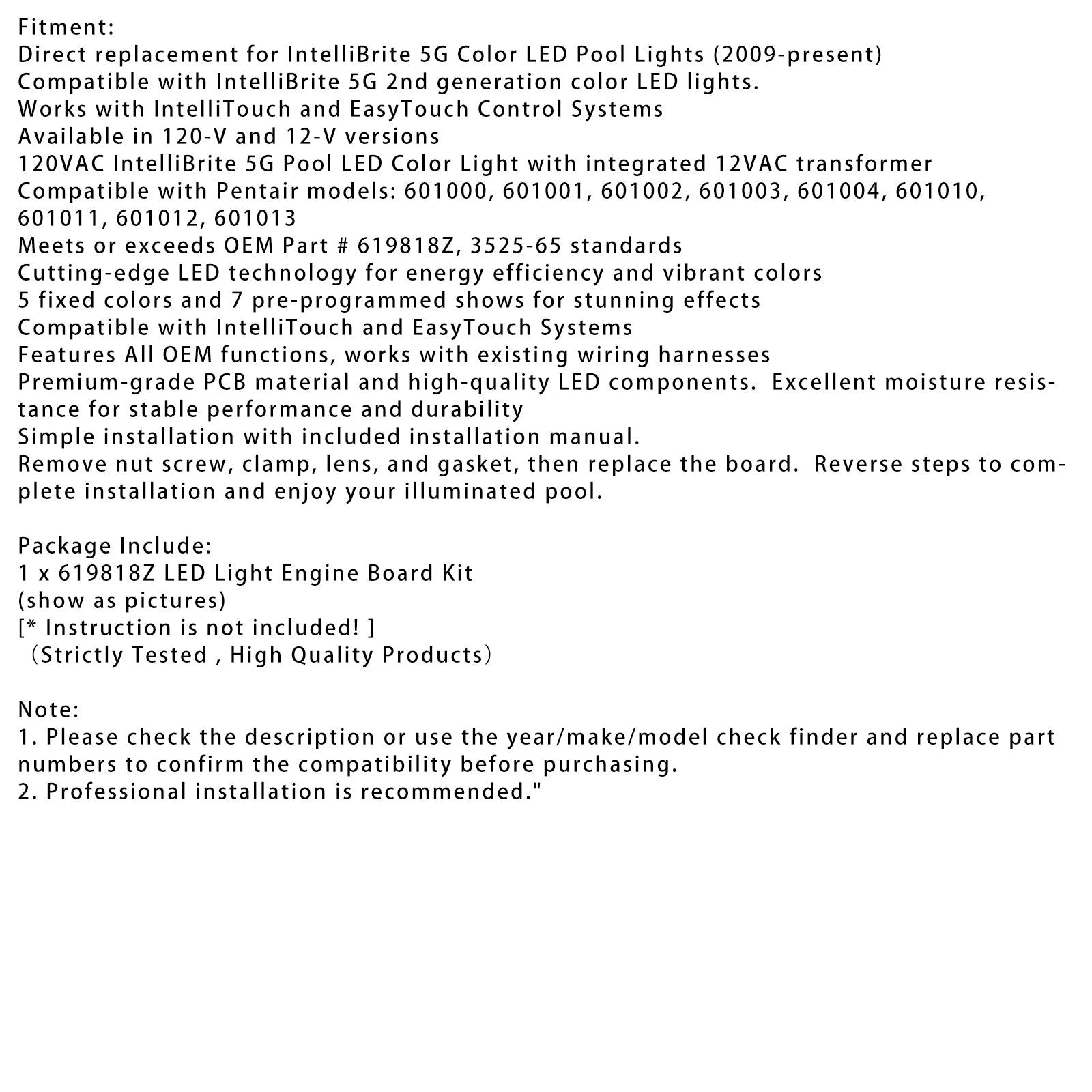 Zestaw silnika oświetlenia LED 619818Z dla LED Intellibrite Kolor LED LED LED 5G