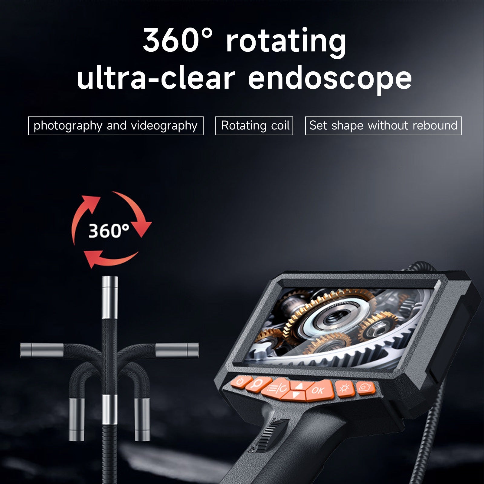 Telecamera per ispezione endoscopio industriale a doppio snodo a 360°