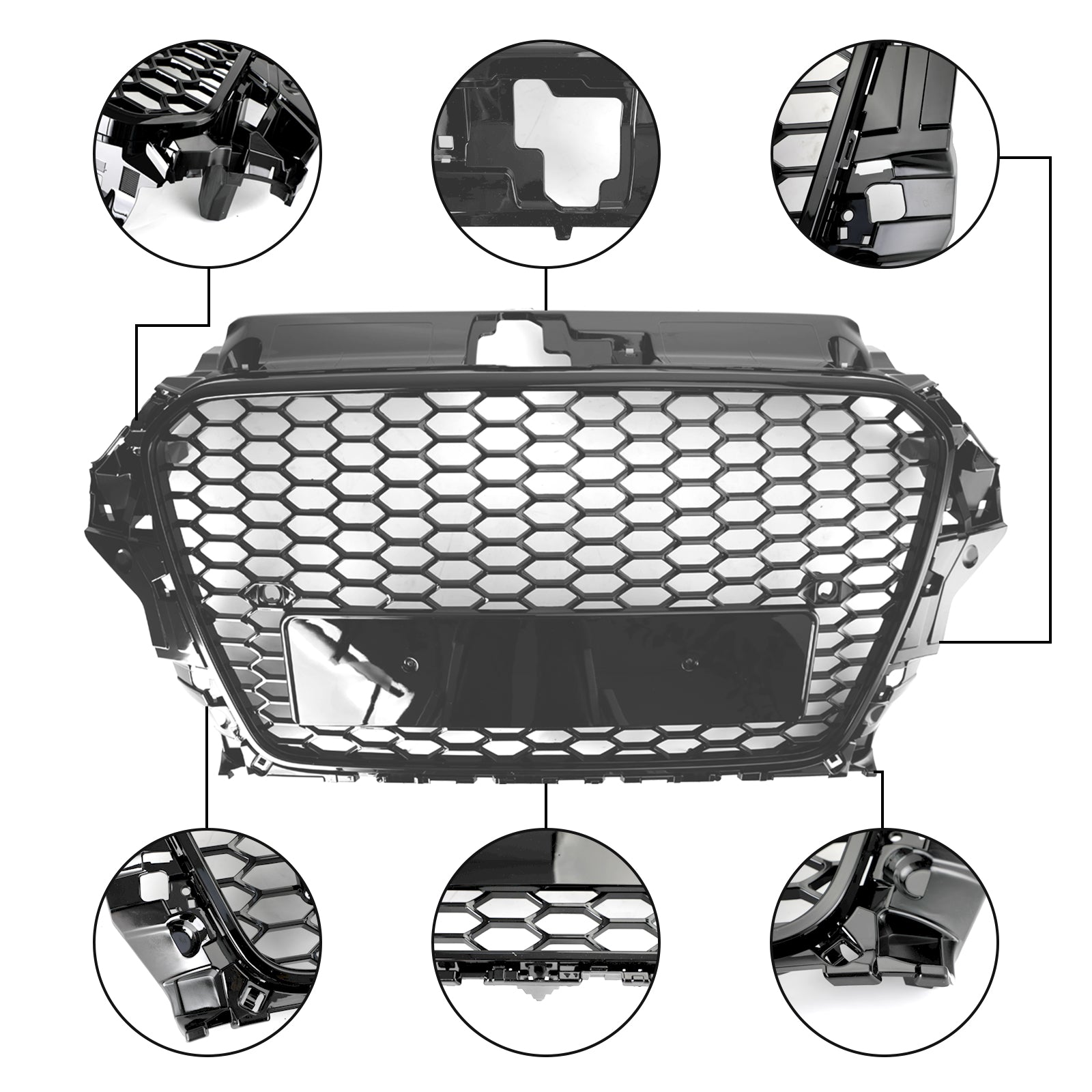 RS3 Style Front Hood Henycomb Bumper Grille Grill pour Audi A3 S3 2013-2016