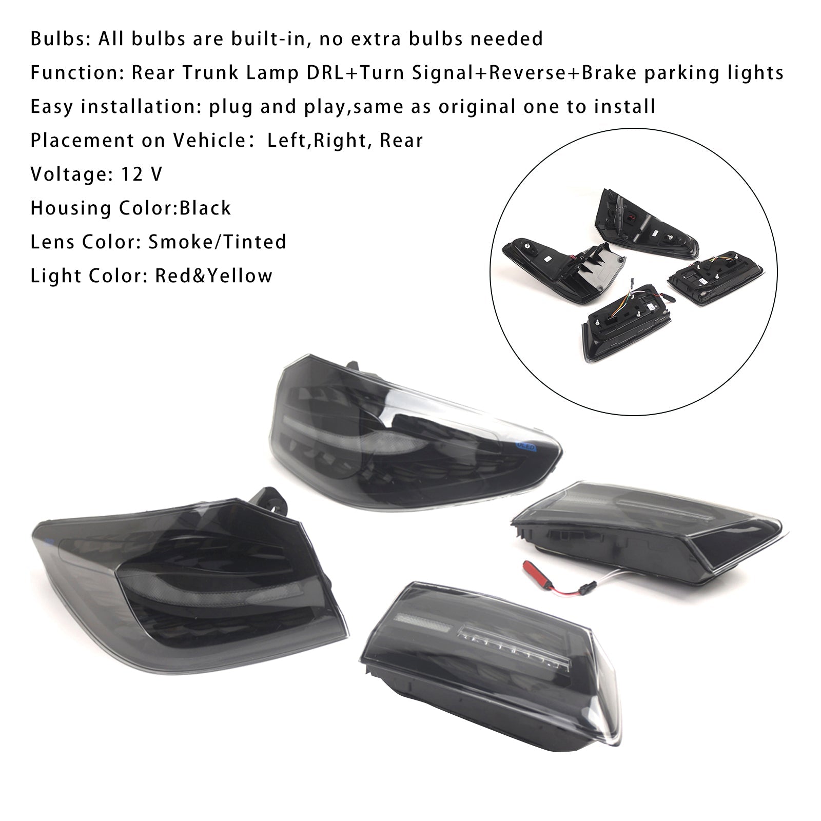 Luci posteriori a LED fumo per BMW 5 G30 G38 L&R 2018-2020, assemblaggio di luci posteriori 63217376469 63217376470