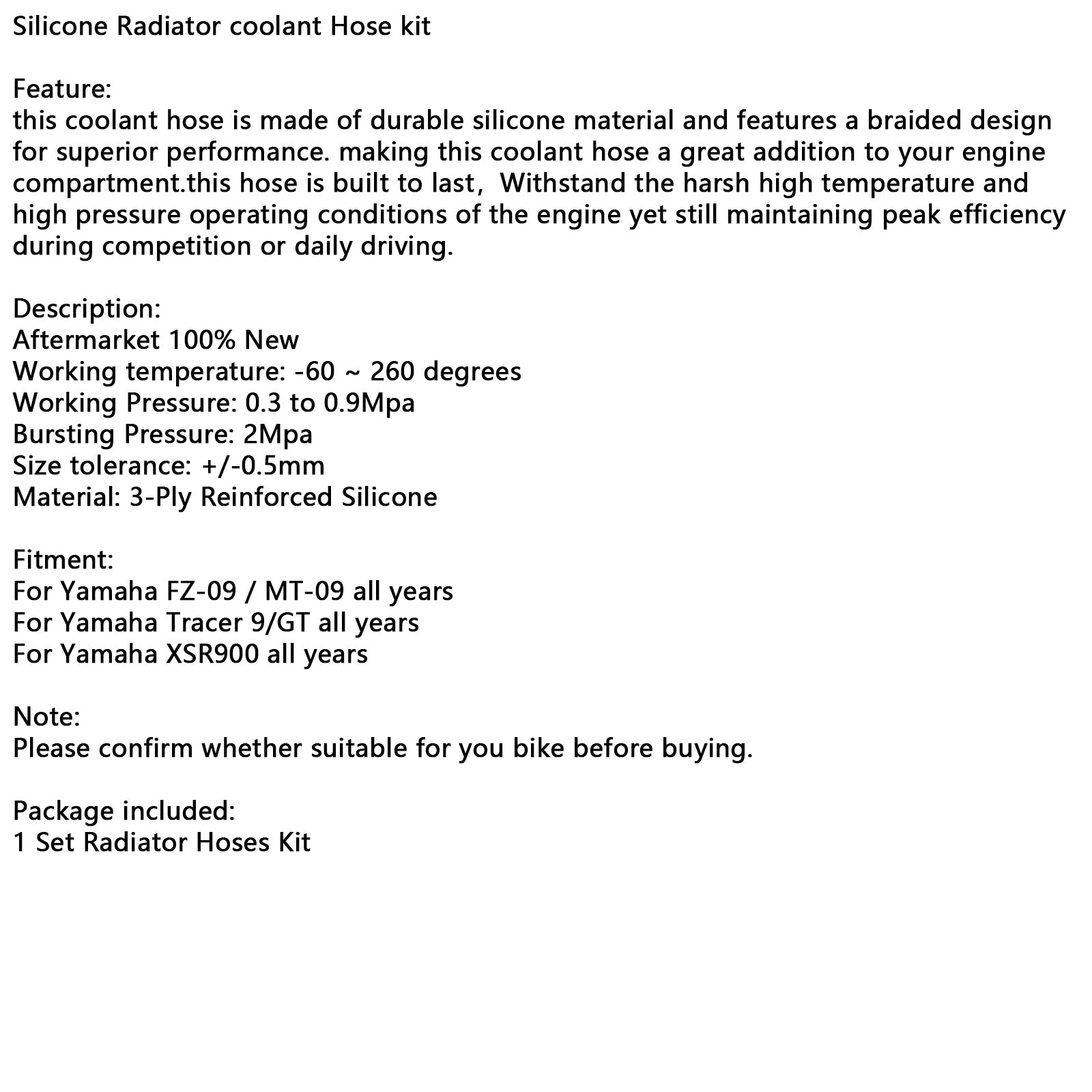 Líquido de enfriamiento de silicona para Yamaha MT-09 XSR900 Tracer 9/GT cada año