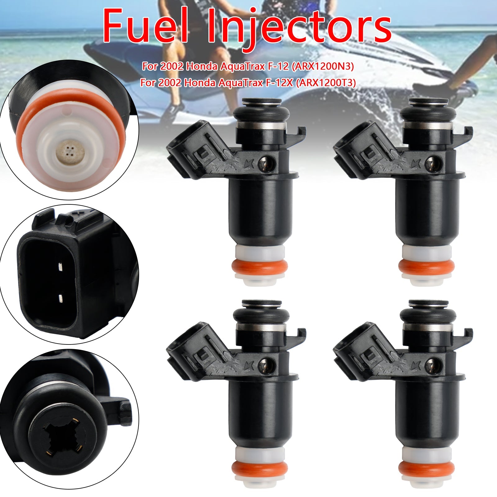 Zestaw 4 wtryskiwaczy paliwa 16450-HW1-672 dla Honda AquaTrax F12 F12X 02-07 R12 R12X 03-07