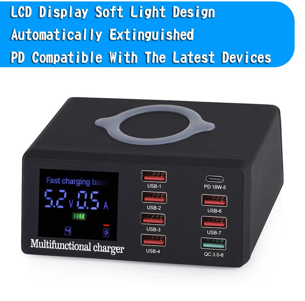 100W 8 puertos USB QC3.0 cargador rápido PD estación de carga inalámbrica enchufe de la UE