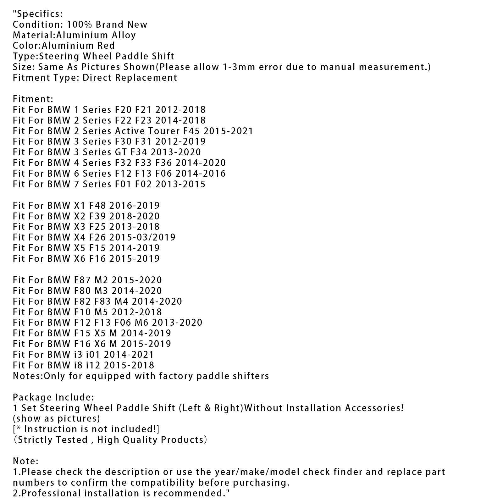 Wydłużenie palet zmiany prędkości dla serii BMW F30 F31 F32 F10 x3 x5 czerwone aluminium