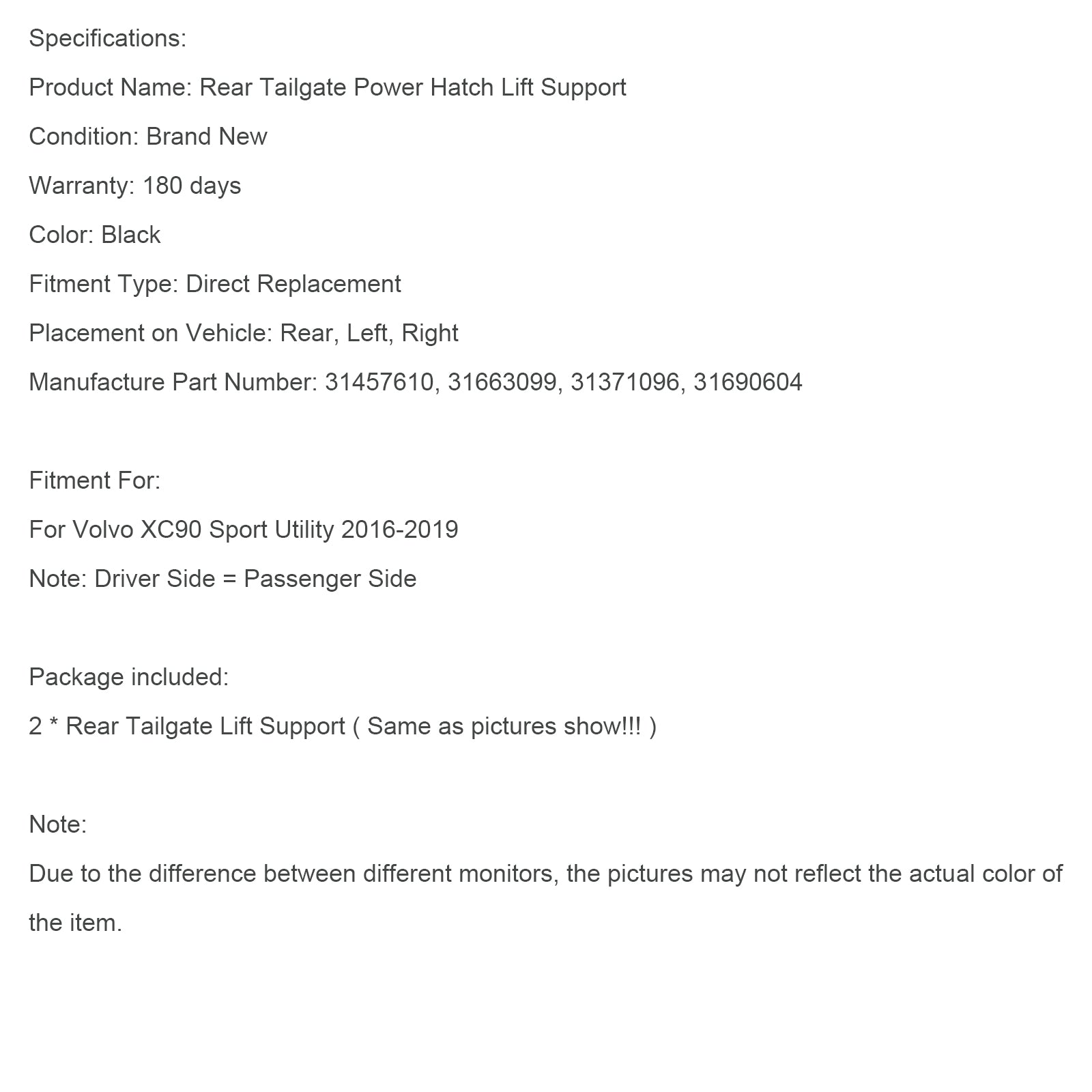 Električna opora zadnjih vrat (2 kosa) za Volvo XC90 Sport Utility (2016–2019)