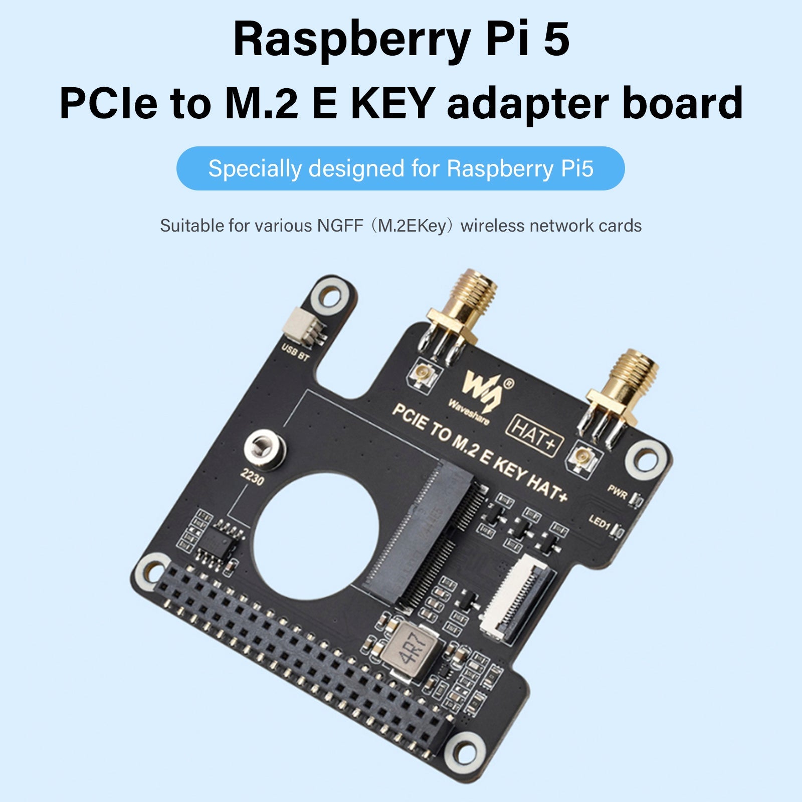 Carte d'extension Raspberry Pi 5 PCIe vers M.2 E Key pour carte réseau sans fil NGFF