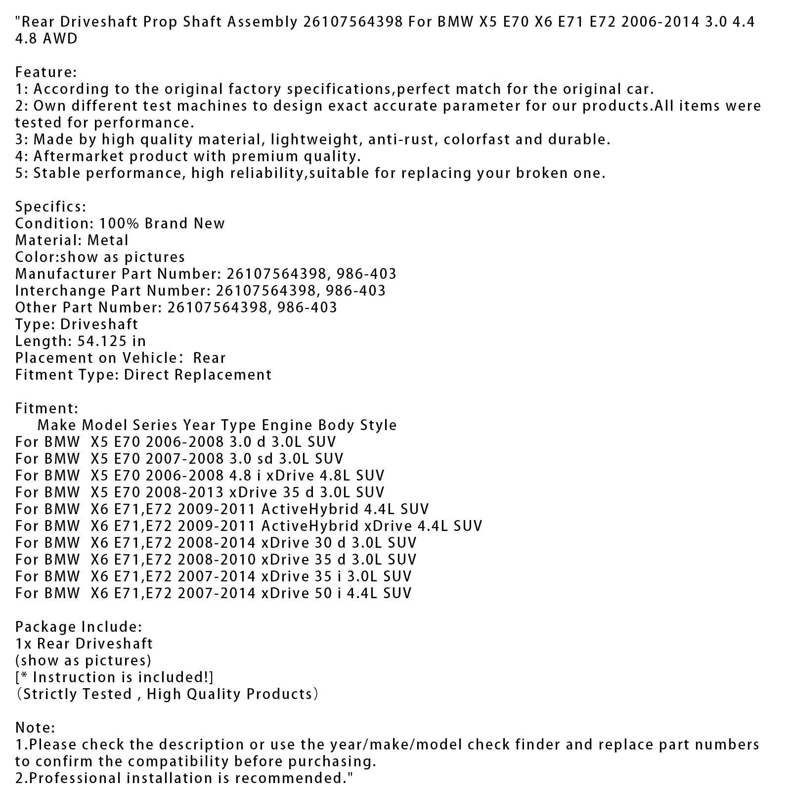 Takavaihteisto BMW X5 E70 3.0 SD 3.0L maastoauto 2007-2008 26107564398