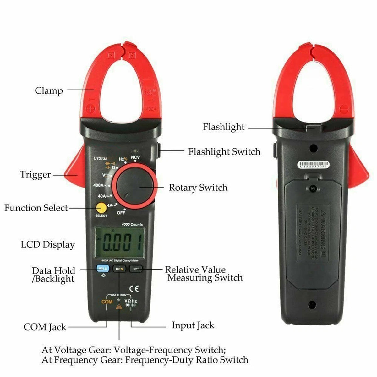 Pince ampèremétrique UT213A 400 A TRMS pour testeur de courant, tension, résistance et capacité AC/DC