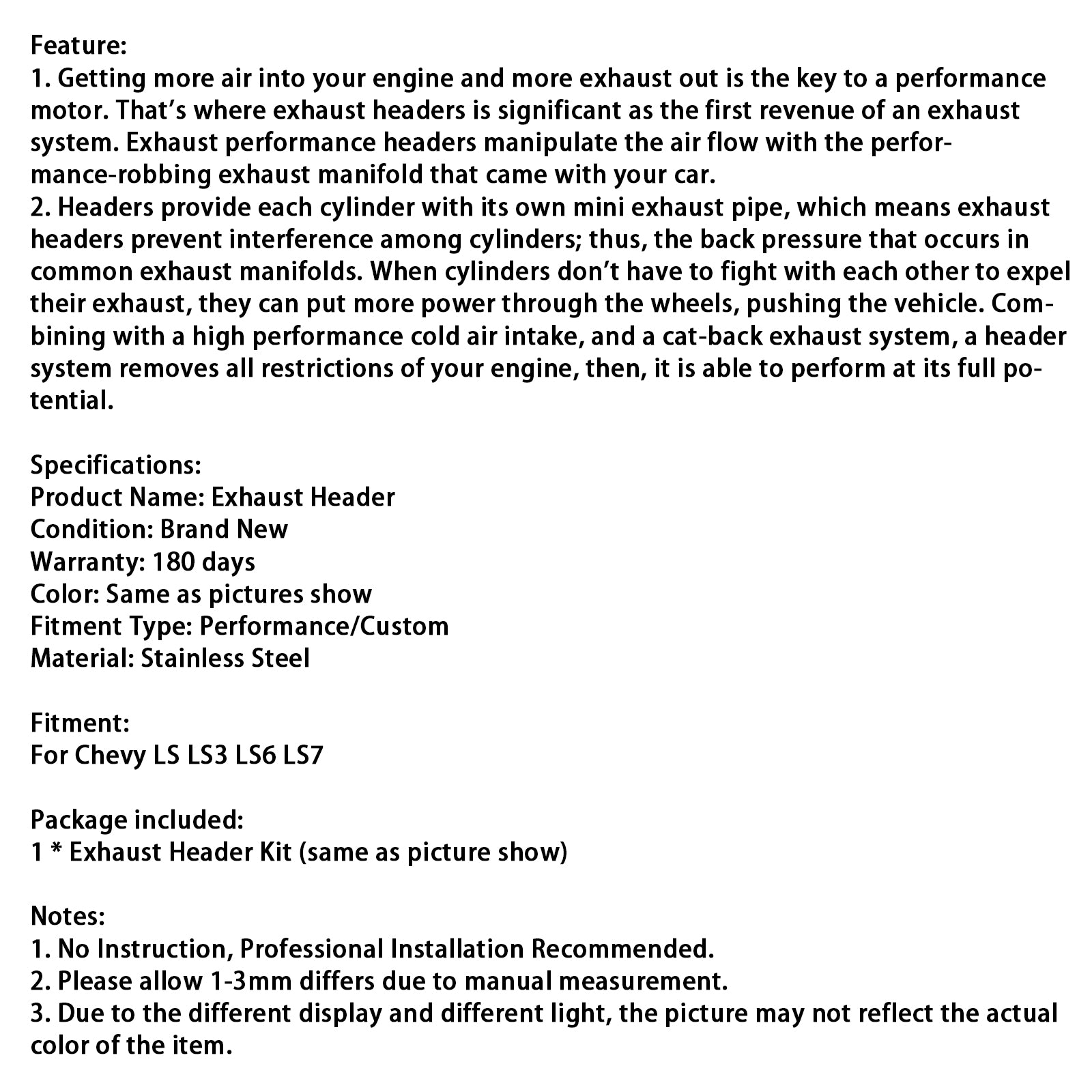 Kolekcjoner spalin dla Chevrolet LS (w tym LS3, LS6, LS7)