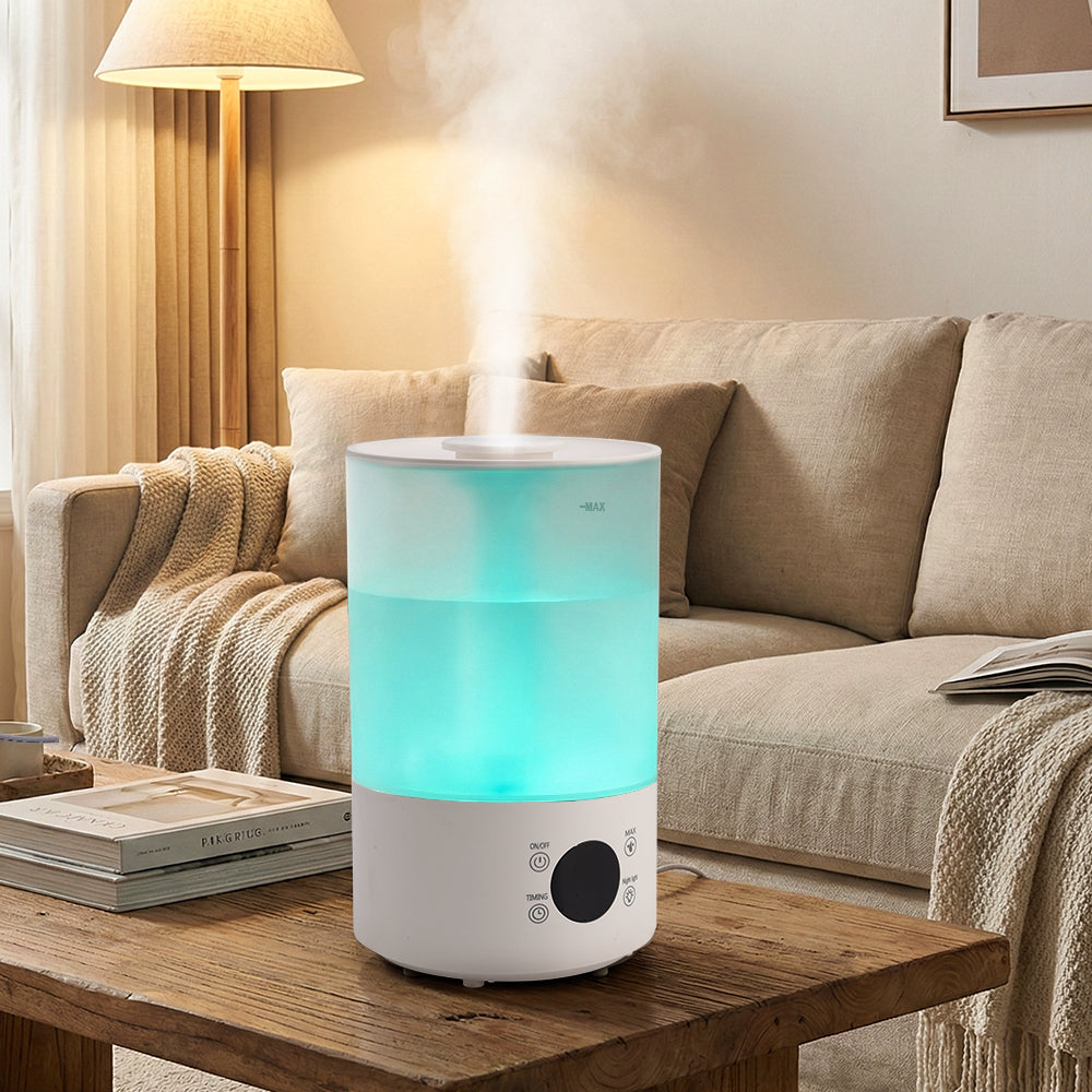4L luchtbevochtiger voor slaapkamer, baby en planten, stil, met 360° mondstuk, automatische uitschakeling en gekleurd licht.