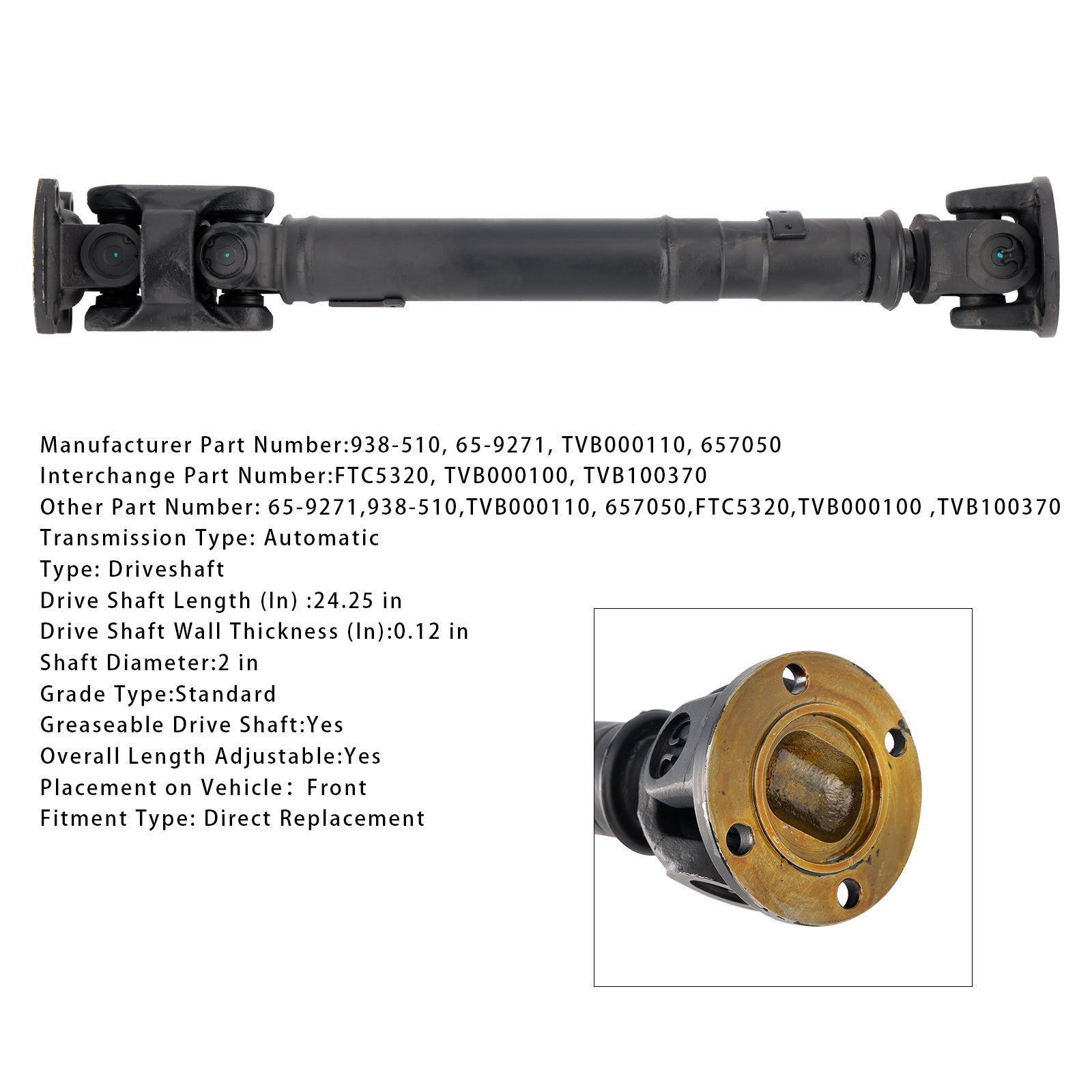 Arbre de transmission avant et arbre d'hélice pour Land Rover Discovery V8 4.0L 1999 Série II TVB000100