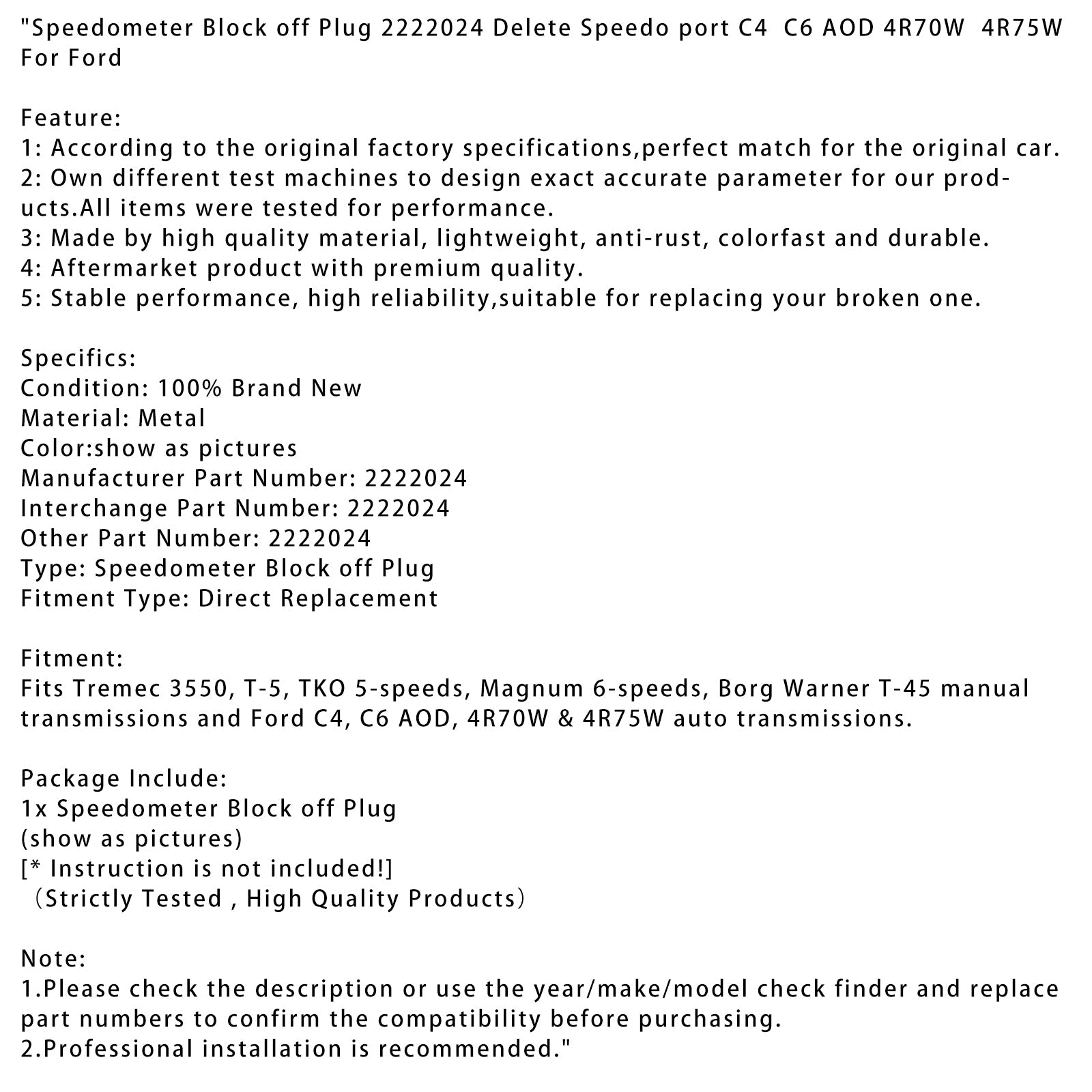 Blok merilnika hitrosti 2222024 Odstranite vrata števca hitrosti C4 C6 AOD 4R70W 4R75W