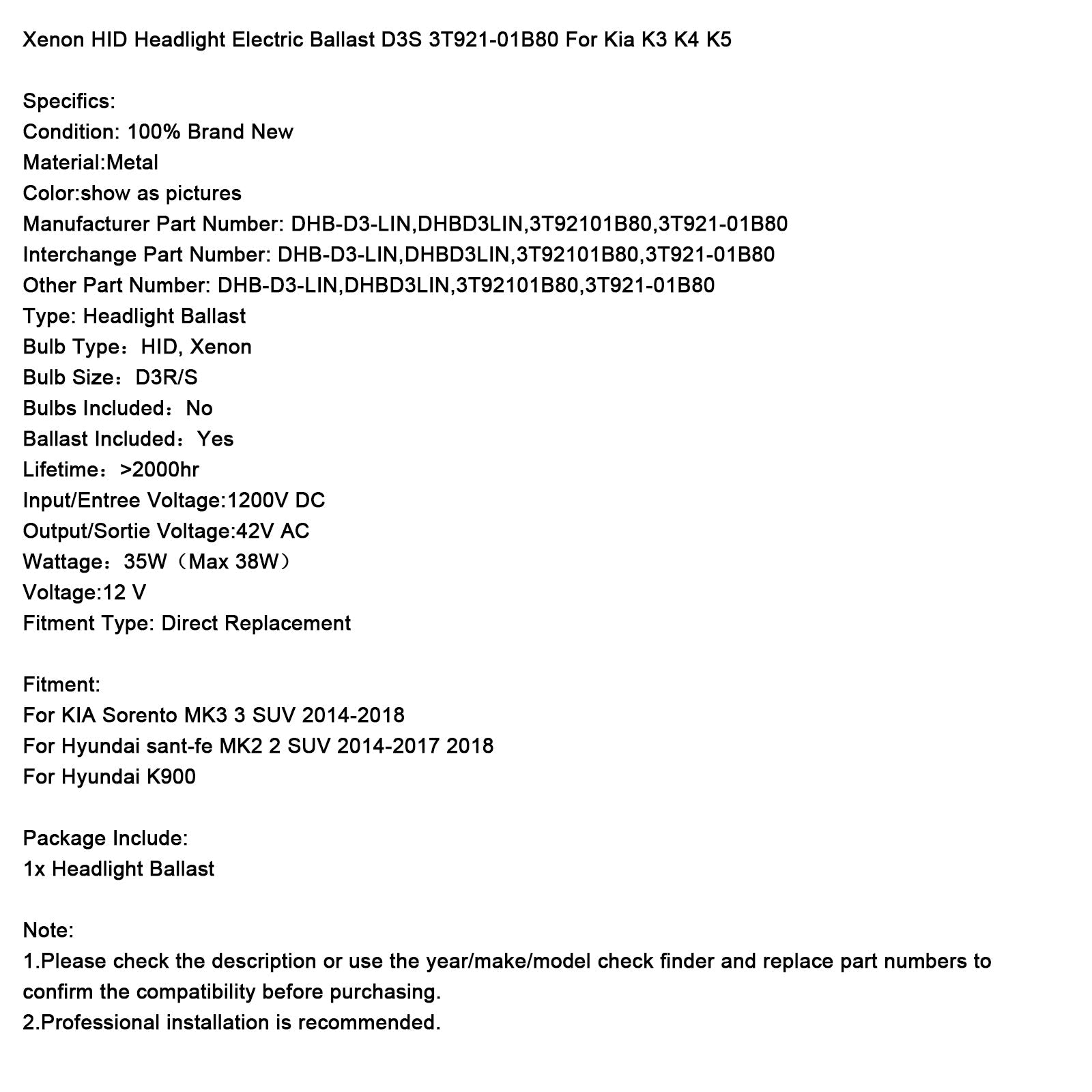 Ajovalojen sähköliitäntälaite Xenonissa HID D3S 3T921-01B80 Kia K3 K5 K5