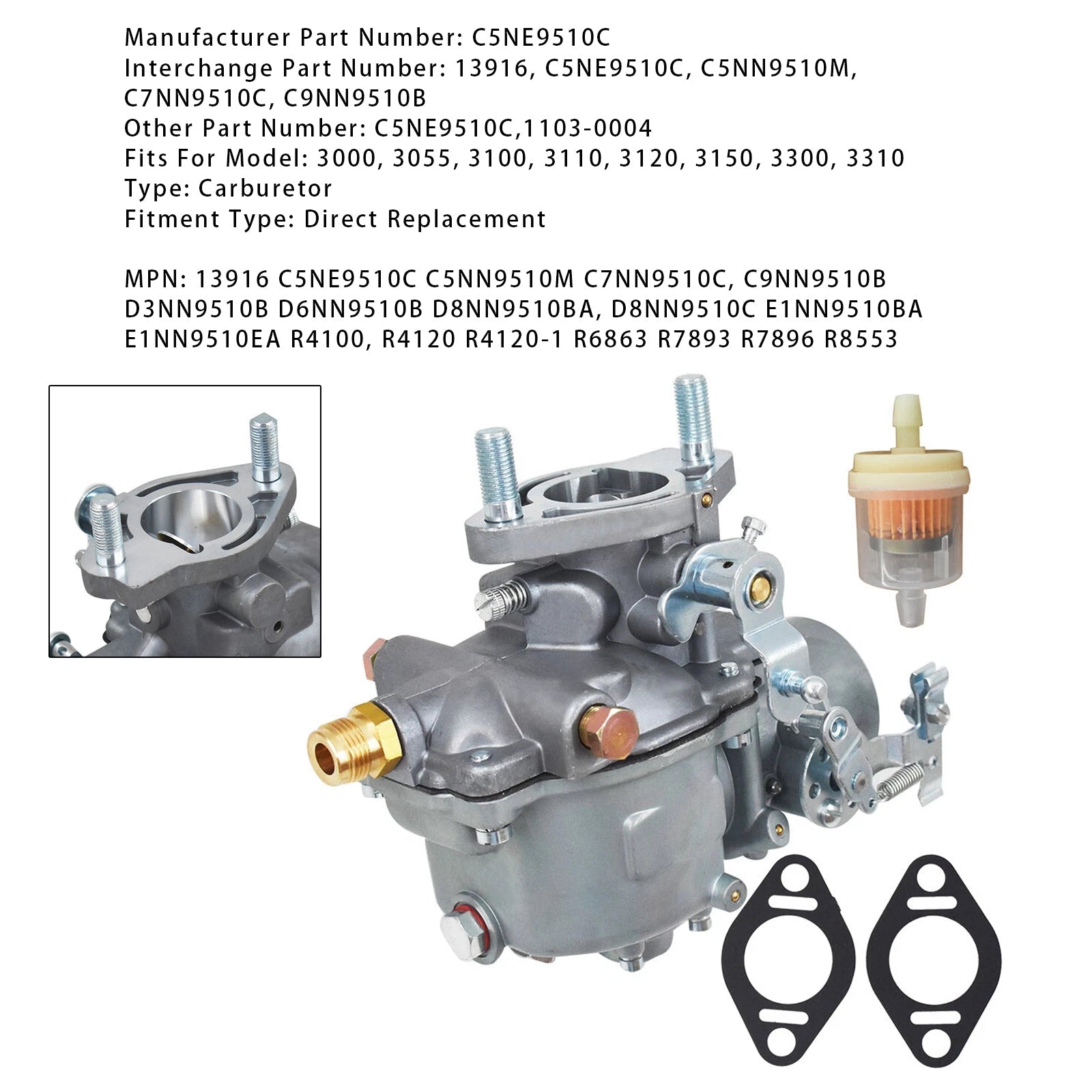 Carburateur C5NE9510C pour tracteur Ford 3000 3100 3300 3400 3500 13916