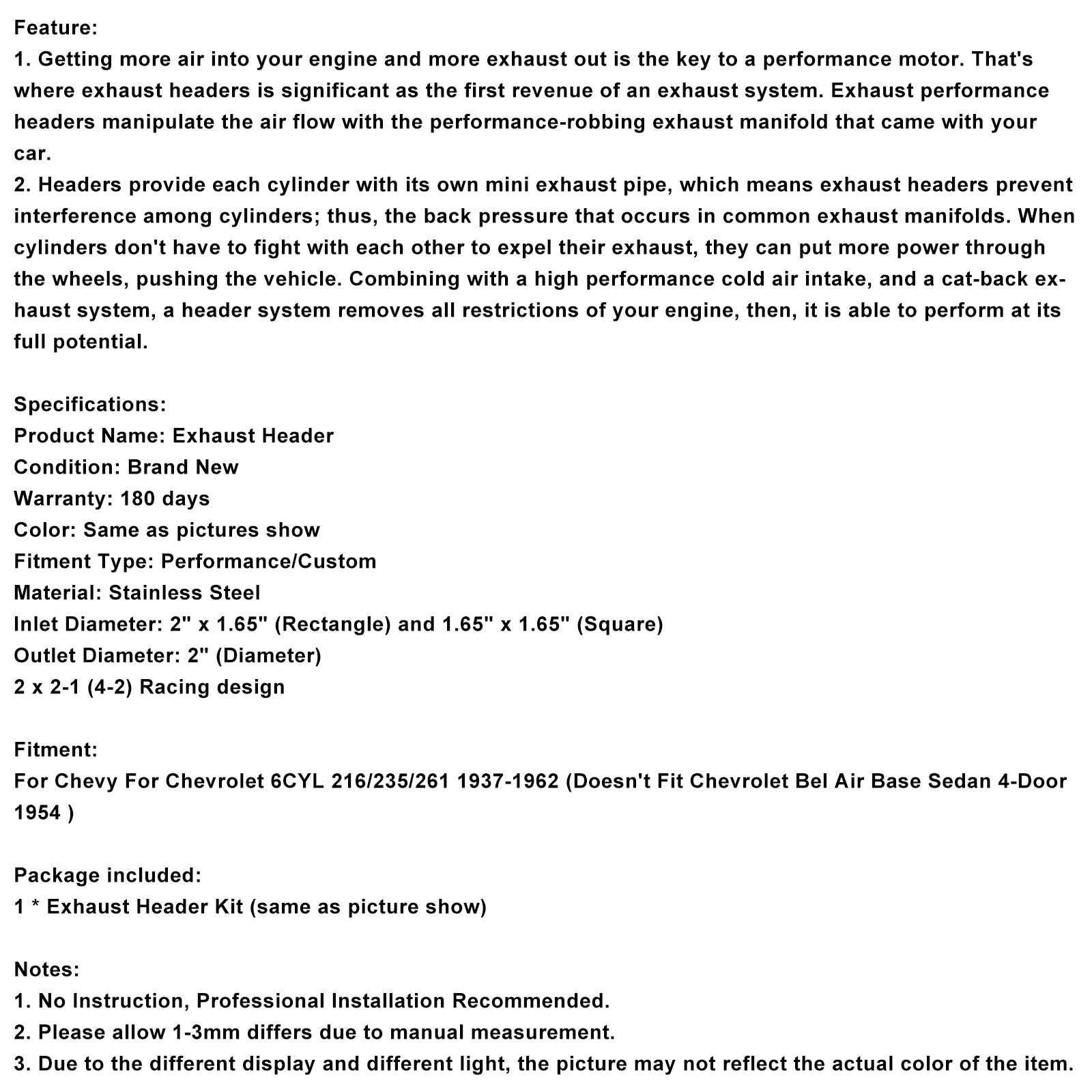 Verzamelaar van&RVS uitlaat voor Chevrolet 216/235/261 1937-1962