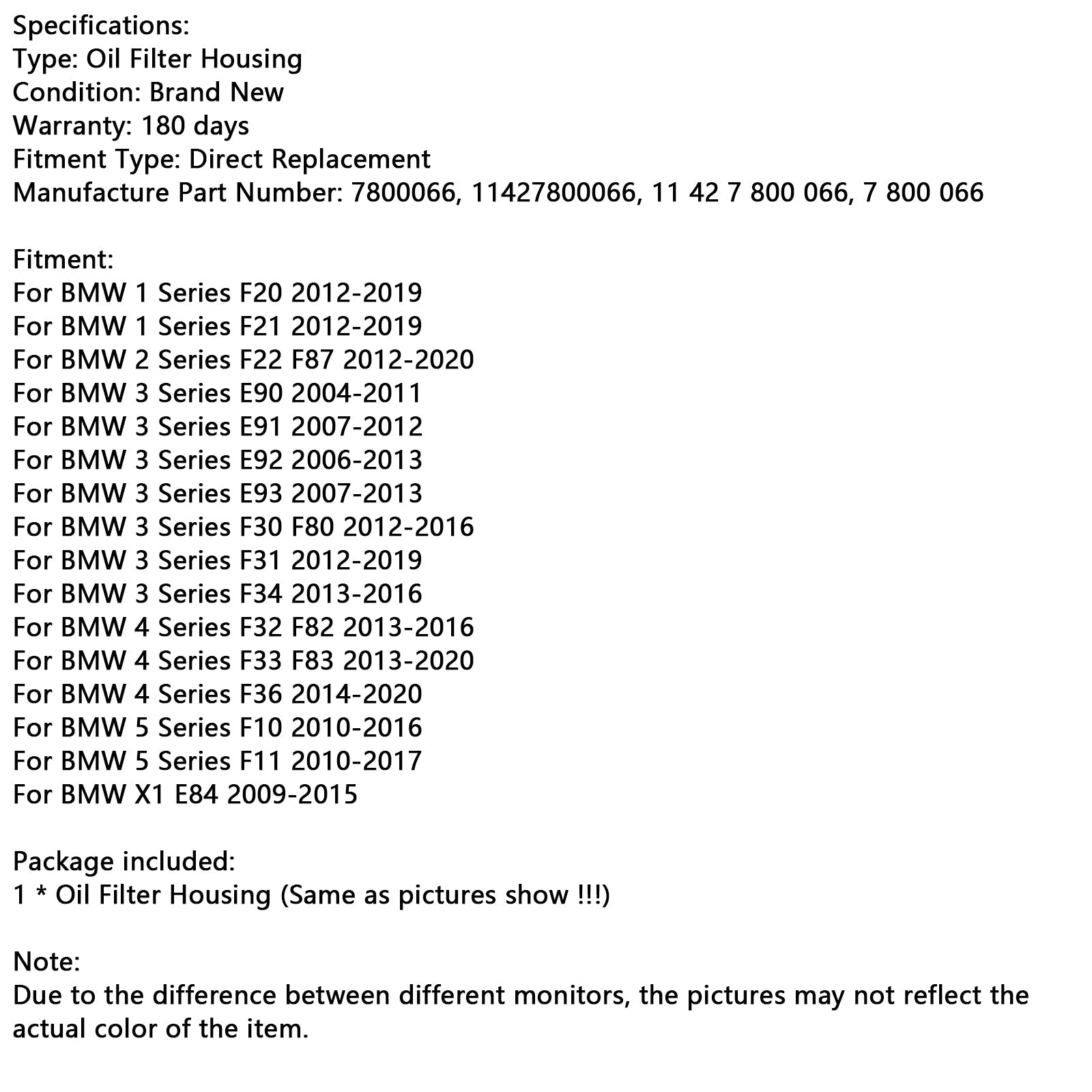 Caso de filtro de aceite BMW 5 F10 2010-2016 7800066 11427800066