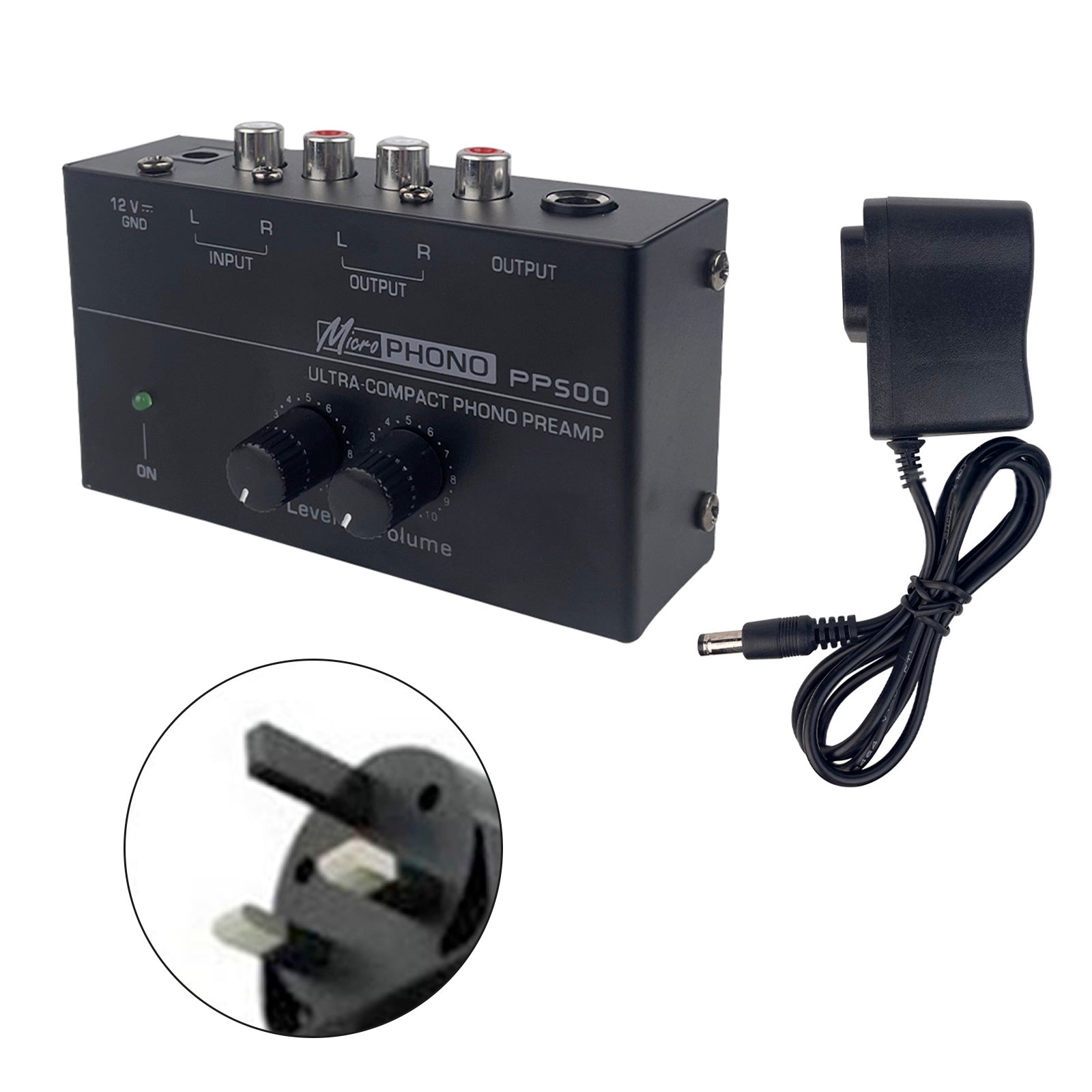 Preamplificador de fono PP500, control de volumen y nivel de 12 V para tocadiscos de vinilo LP