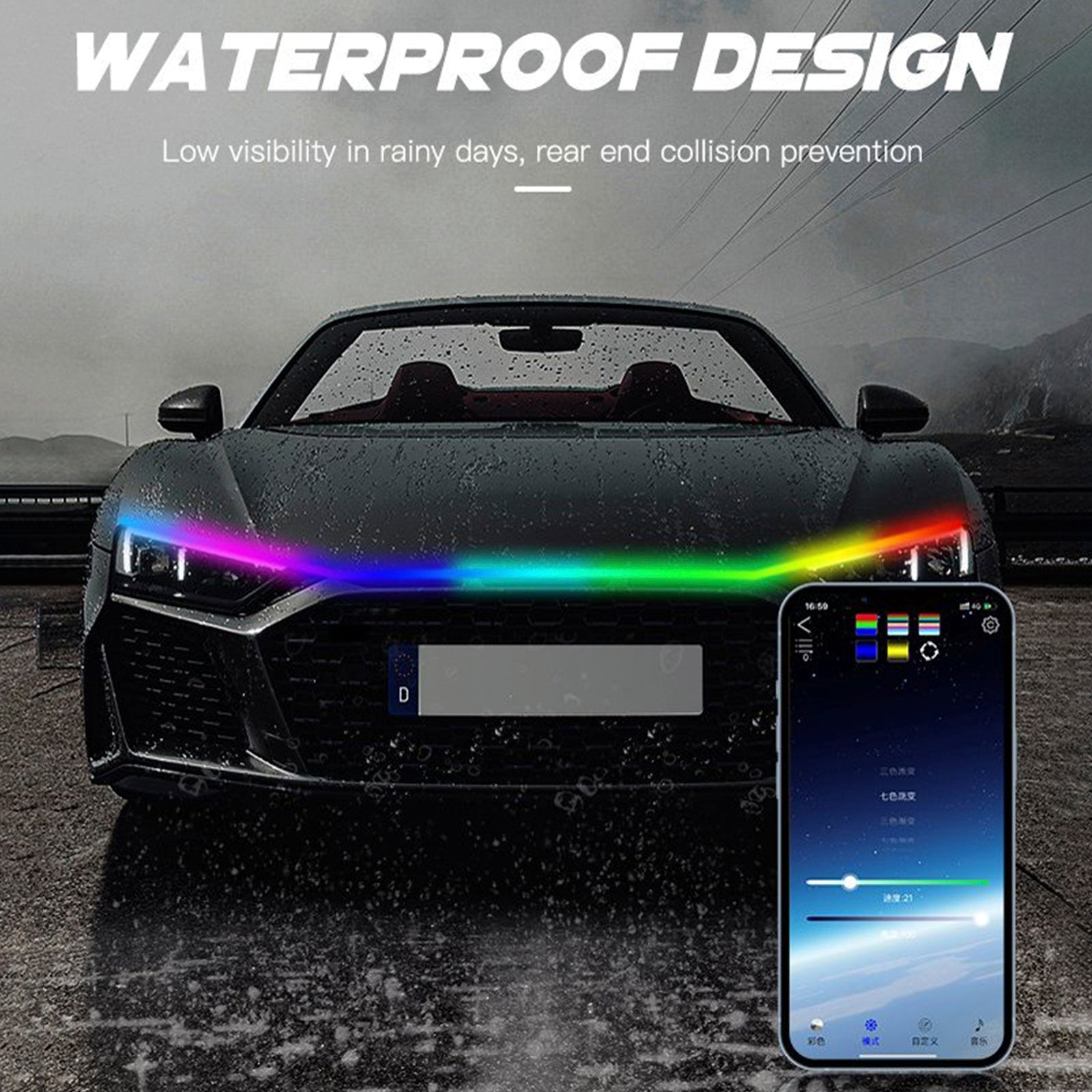 Franja diurna LED para la campana del automóvil, escaneo dinámico flexible, inicio -Up