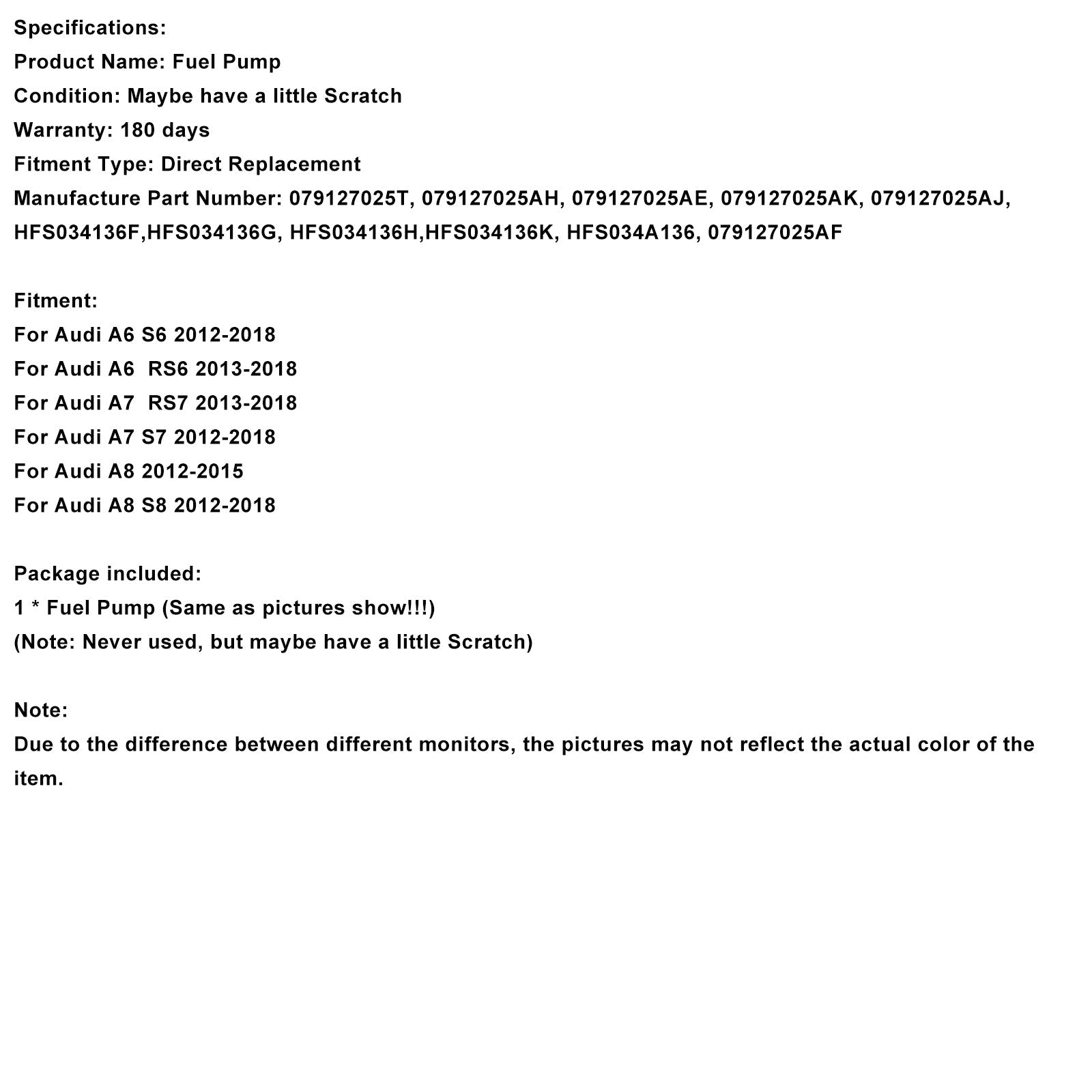 Bomba de combustible de alta presión para Audi A6 RS6 (2013-2018) - Número de pieza : 079127025 HFS034136G