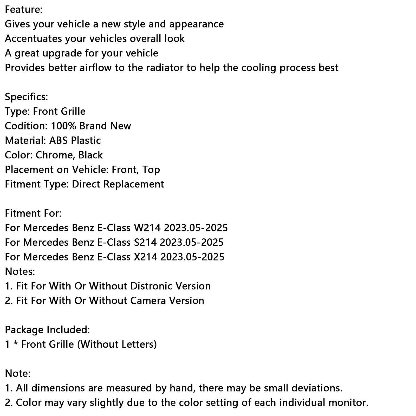 Griglia paraurti anteriore Mercedes-Benz Classe E W214 S214 X214 2024+