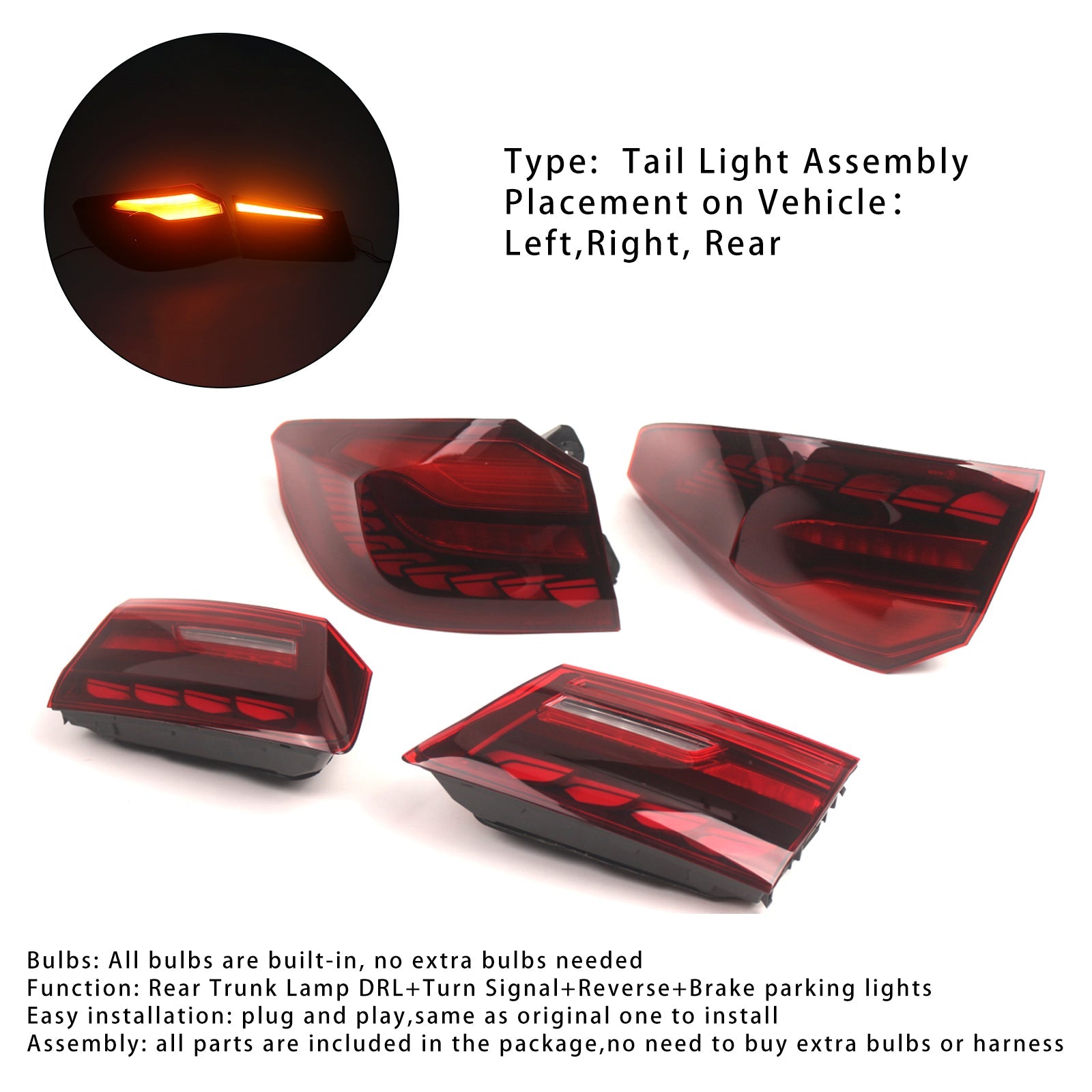 Luci posteriori a LED rosso per BMW 5 G30 G38 2018-2020