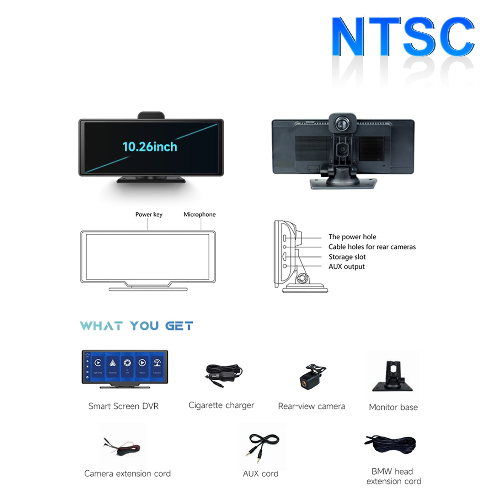 Formato NTSC DVR con pantalla inteligente de 10,26 pulgadas para autobús y camión RV + cámara de visión trasera